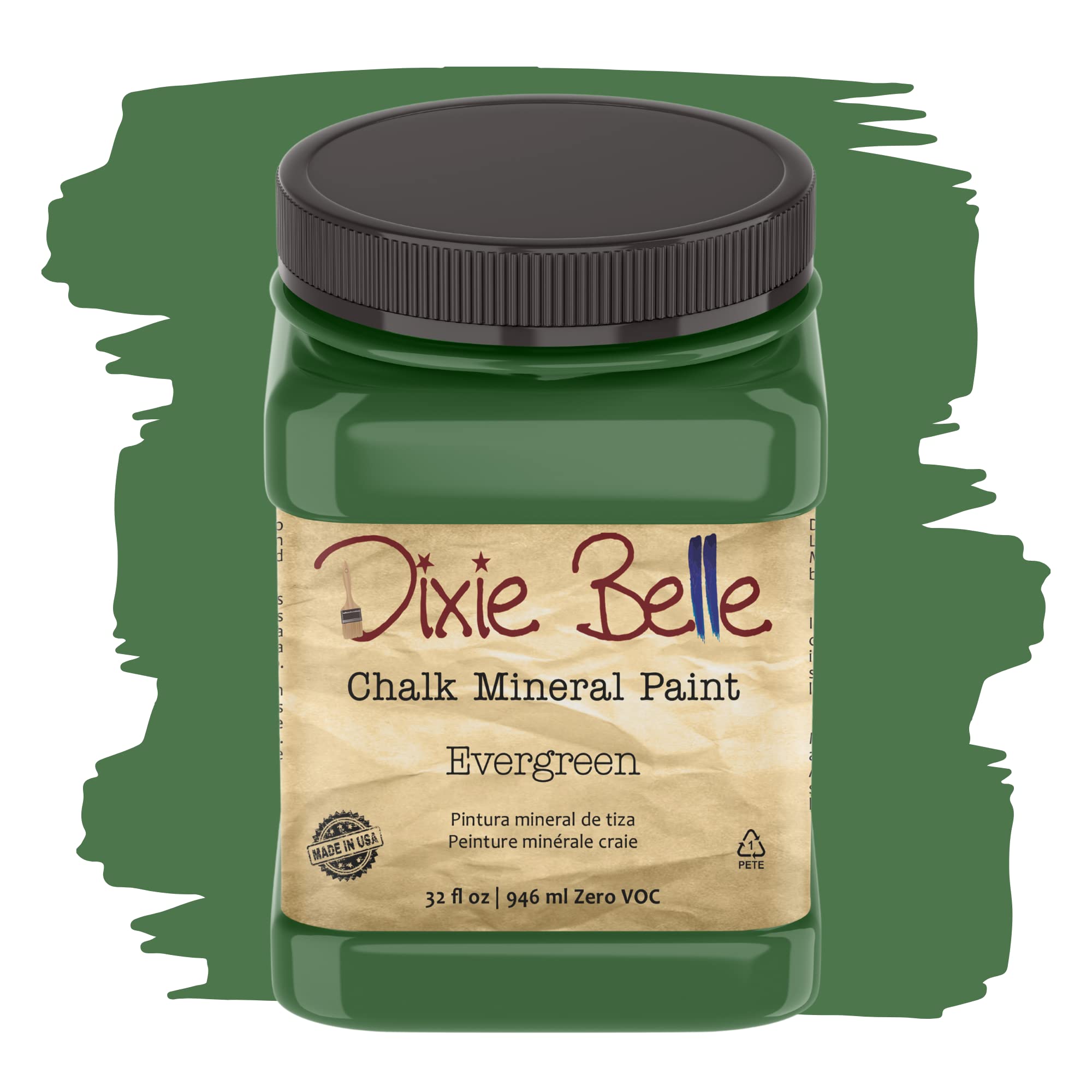 Dixie Belle Chalk Mineral Paint - Matte Bold Green Evergreen (32oz) | DIY Furniture Paint for Tables, Chairs & Cabinets | Eco-Friendly, Non-Toxic Chalk Finish Paint for Home Decor & Upcycling Projects