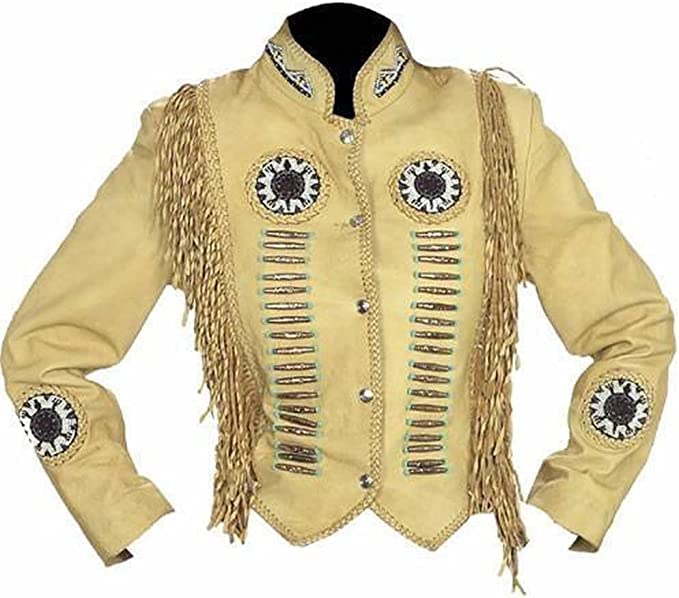 Authentic Western Genuine Leather Suede Jacket for Women - Native American Style Cowgirl Jacket with Beaded Details & Fringe Tassels | Perfect for Rodeo, Country Music Festivals, and Western Fashion Outfits