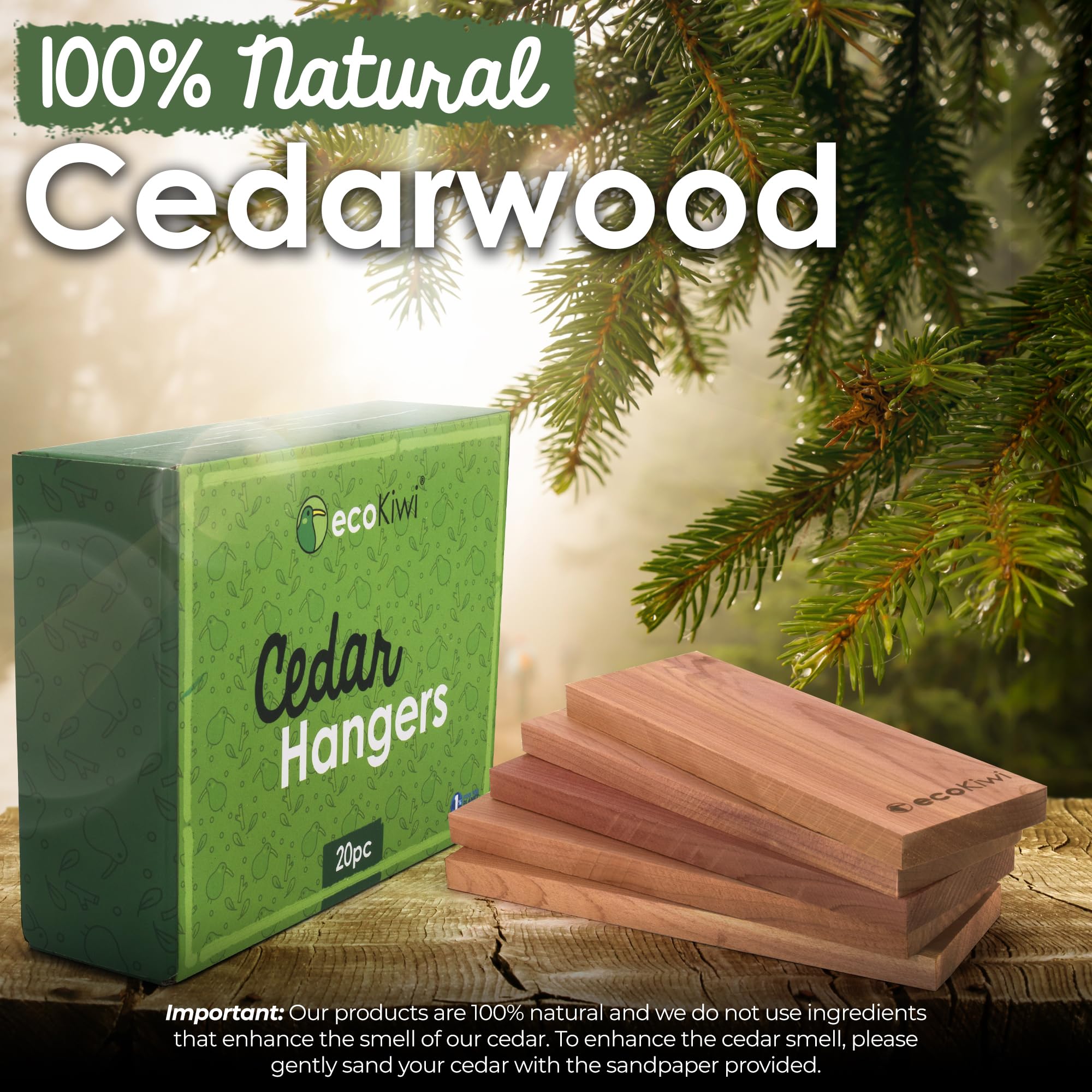 EcoKiwi Cedar Blocks for Closets - 20 Pack Natural Cedar Wood Storage for Clothes & Drawers - Fresh Scented Wardrobe Organizer