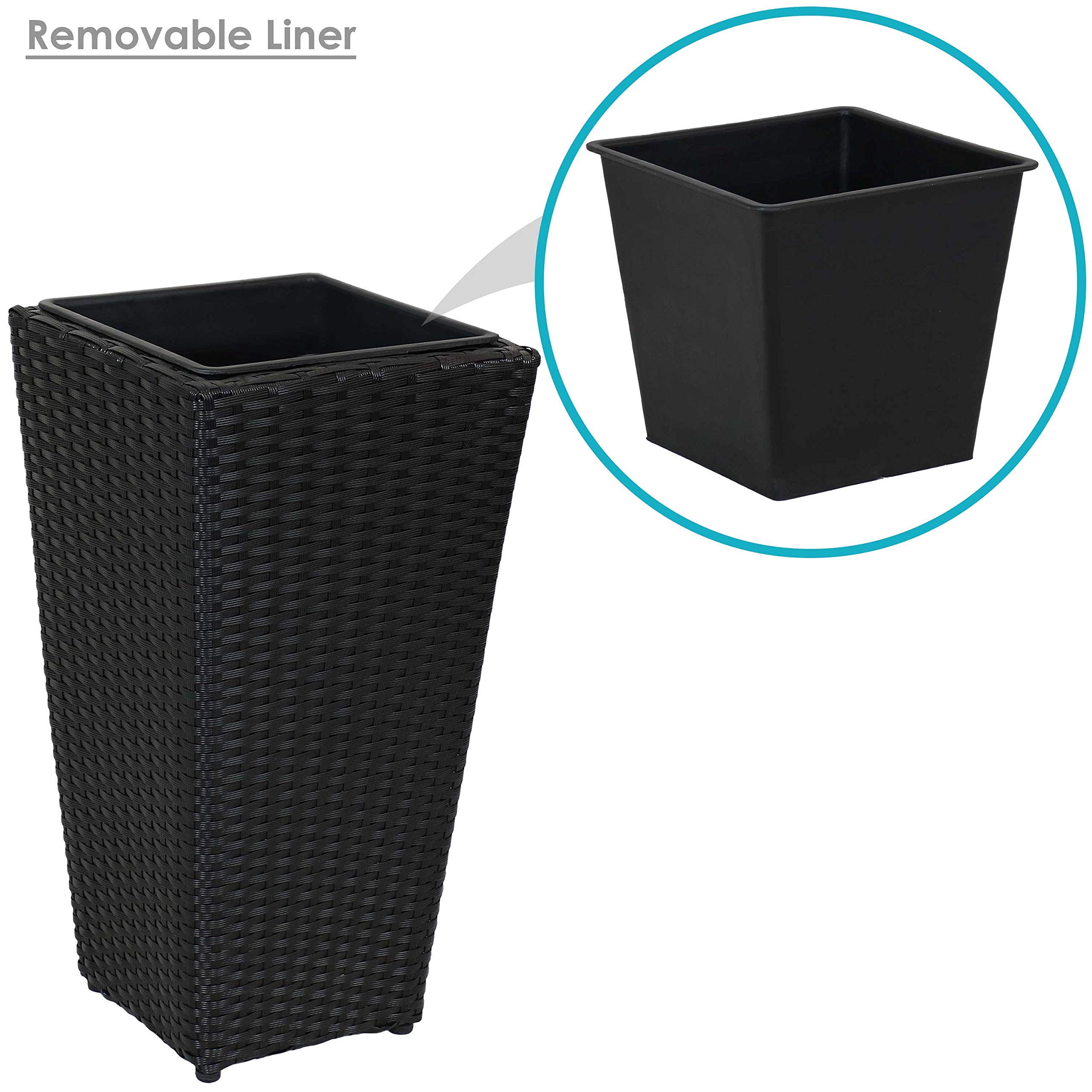 Black Polyrattan Planters with Handles - 3-Piece Set of 9