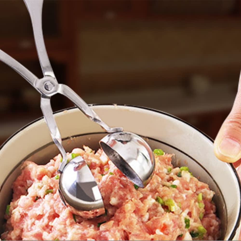 2-Pack Stainless Steel Meatball Scoop Maker - Non-Stick Meat Baller Tool for Perfect Meatballs, Cakes, Ice Cream & Fruit Melon Balls | Ideal for Cooking, Baking & Food Prep