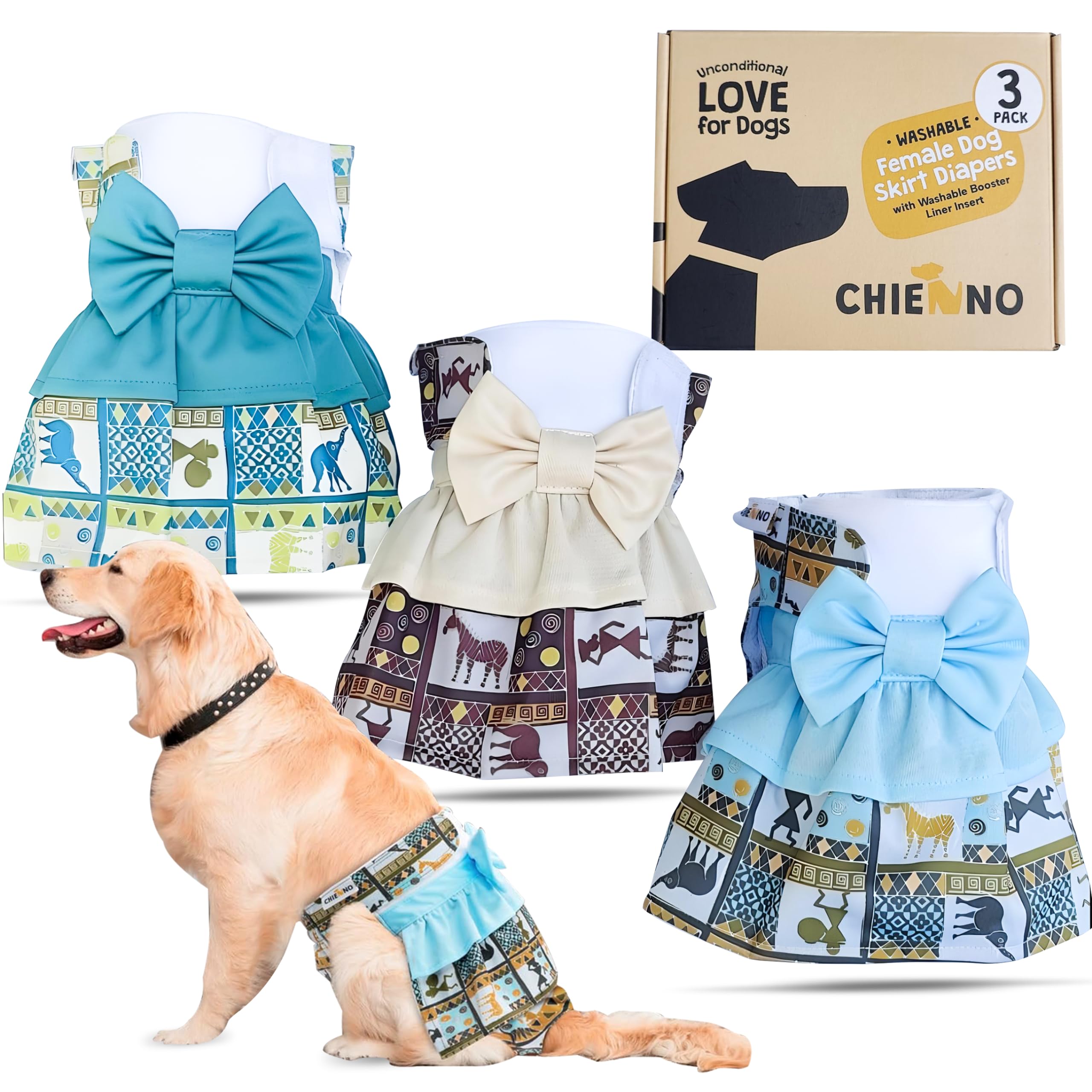 3Pcs Washable Reusable Dog Diapers for Female Dogs X-Small - Premium Absorbent Leak-Proof Puppy Diapers for Heat Cycle & Potty Training - Perfect for Small Breeds at Home or Travel