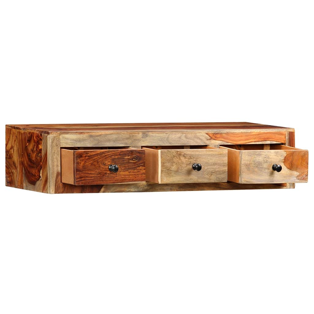 Solid Sheesham Wood Wall Console Table with 3 Drawers - Narrow Entryway Table, Hallway Sofa Table, Dining Room Sideboard - 39.3
