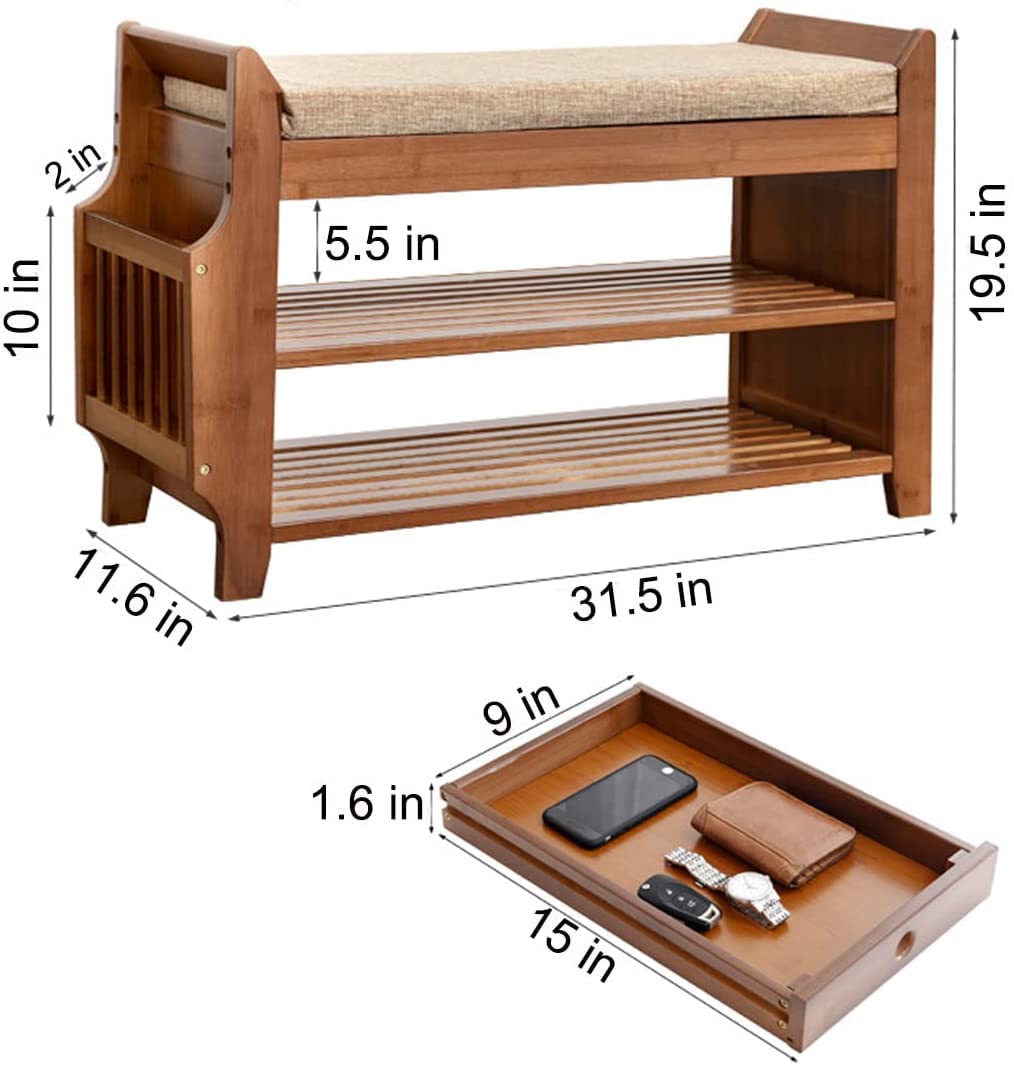 2 Tier Bamboo Shoe Rack Bench with Storage - Entryway Shoe Organizer for Hallway, Living Room & Bedroom - Space Saving Shoe Storage Solution for Home & Apartment