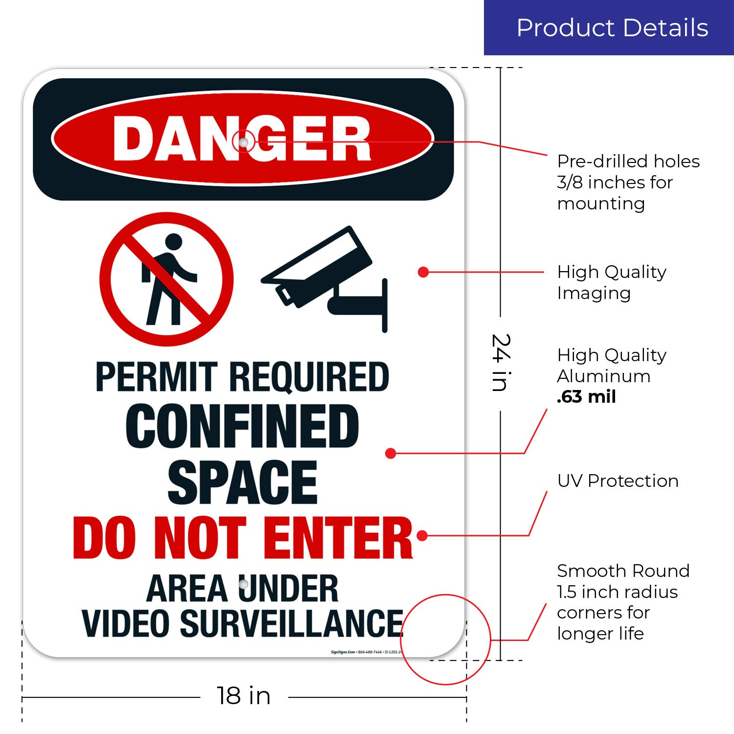 Danger Sign - OSHA Approved 'Permit Required Confined Space Do Not Enter' Warning Sign | 18x24 Inches | Rust-Free .063 Aluminum | Fade Resistant for Indoor & Outdoor Use | Made in USA | Ideal for Construction Sites, Warehouses & Industrial Safety Areas