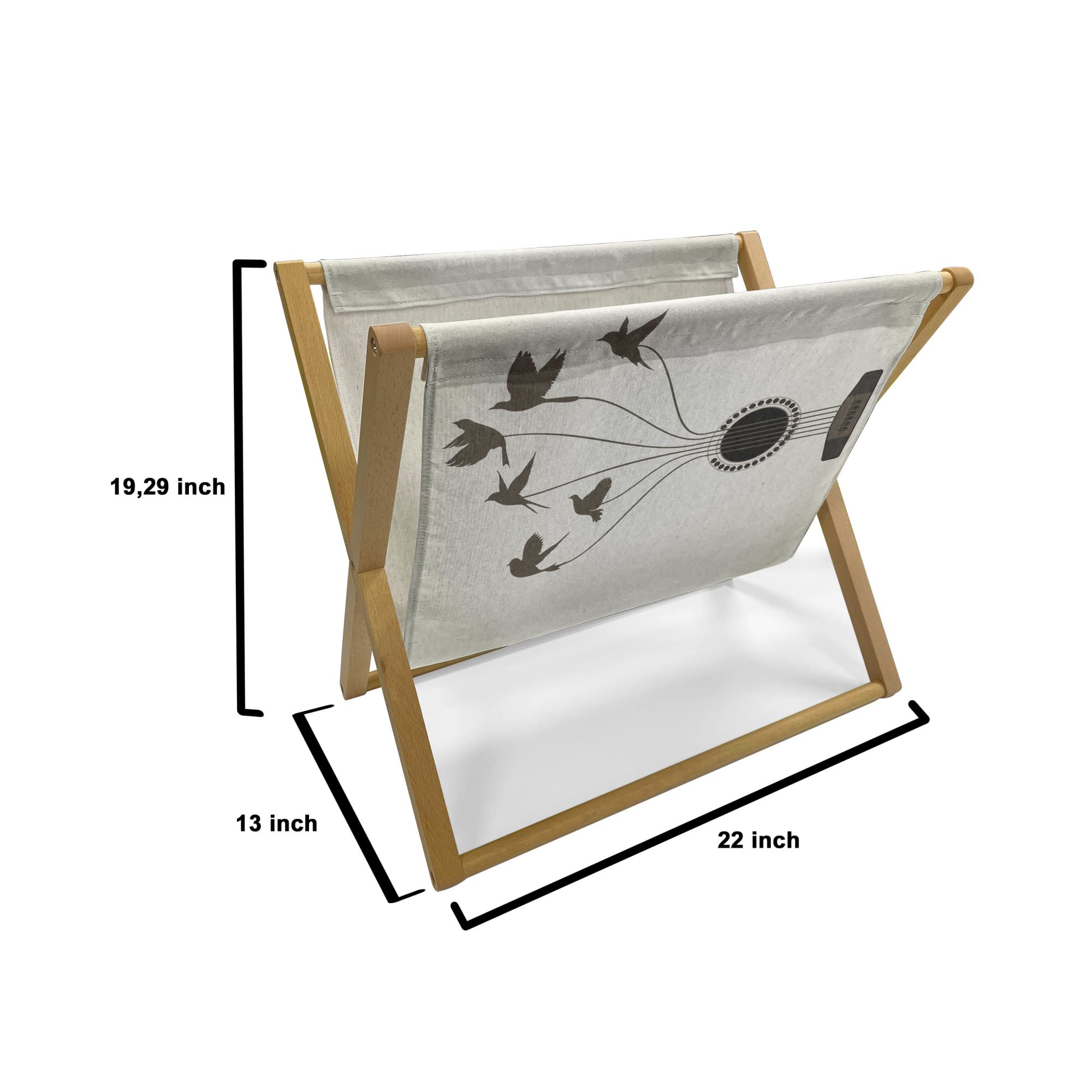 Lunarable Music Magazine & Book Holder - Bird Silhouettes Guitar Strings Abstract Design Floor Rack - 22x19 Inch Sepia Black Beige - Perfect for Living Room, Office & School Organization