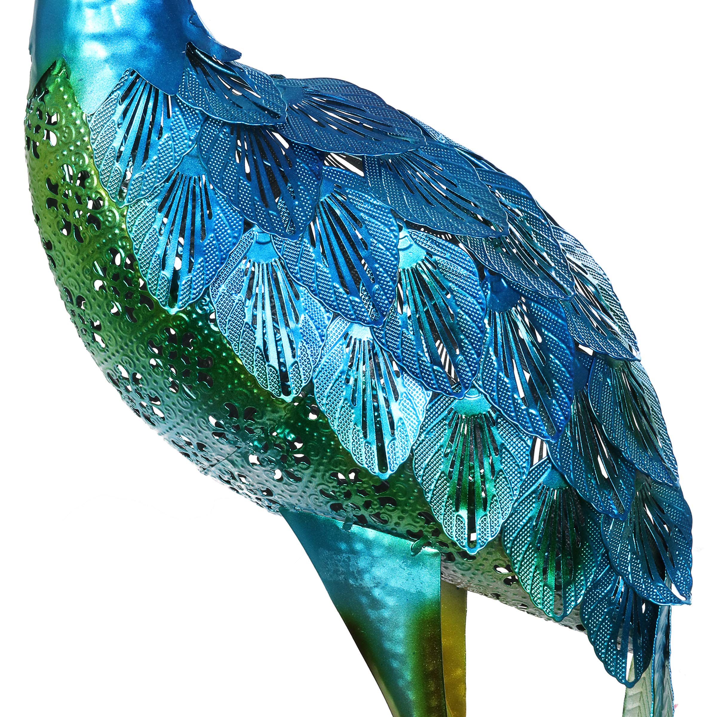 Exhart Coastal Blue Crane Garden Statue - 13 x 7 x 38.5 Inch Stamped Metal Outdoor Decor for Patio, Yard & Beach House Landscaping