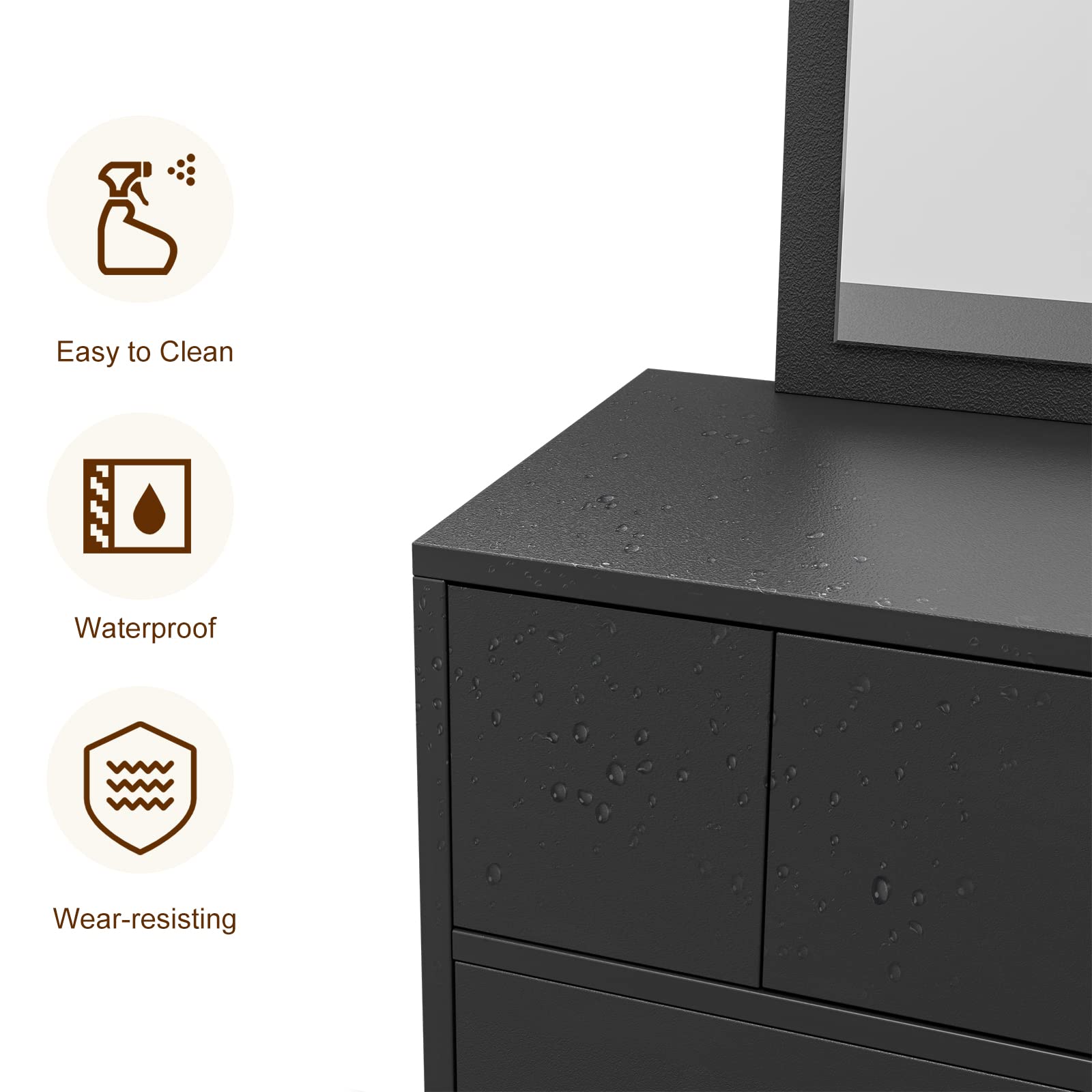 Wall Mount Salon Station with Mirror - Professional Styling & Barber Station for Spa & Salon - Includes Appliance Holders, Drawer & Storage Cabinet (Black) - Perfect for Hair Styling, Makeup Application & Salon Organization