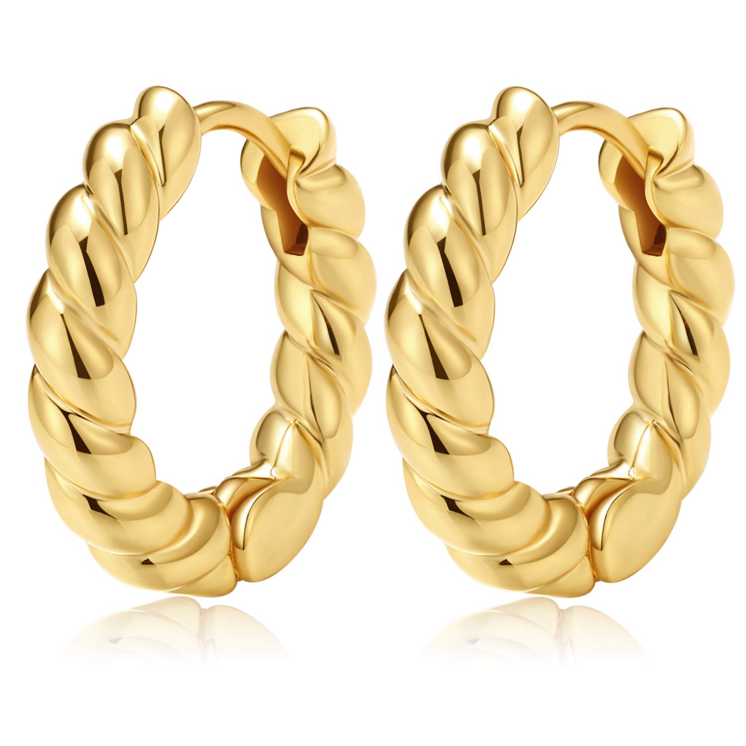 18K Gold Croissant Hoop Earrings for Women - Twisted Round Chunky Hoops in 925 Sterling Silver | Elegant Everyday Wear & Special Occasion Jewelry Gift