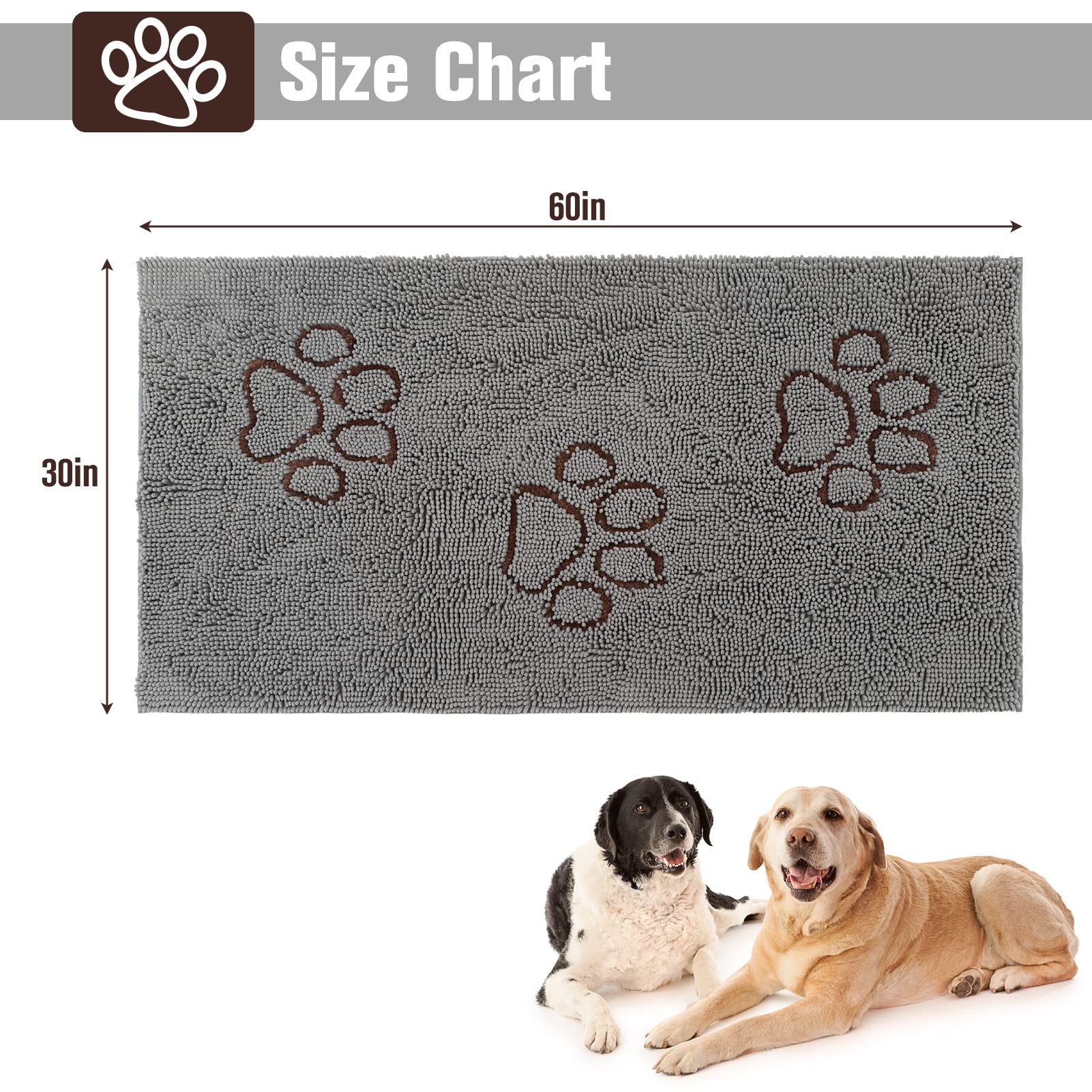PUPTECK Super Absorbent Microfiber Dog Doormat - 60x30 Inch Non-Slip Entry Mat for Dirty Paws | Perfect for Muddy & Wet Pets at Home Entrance