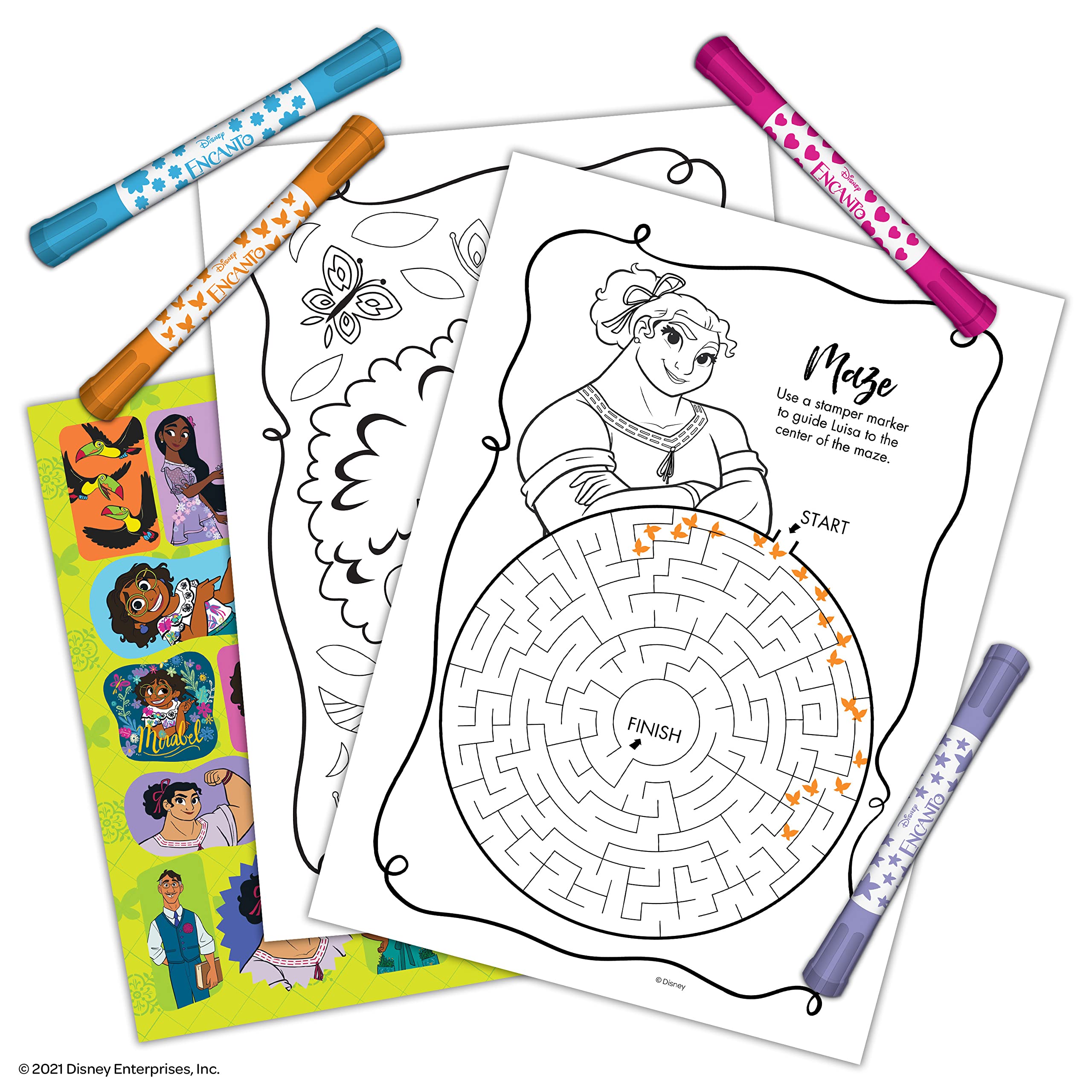 Disney Encanto 48-Page Coloring & Activity Book with 4 Stamper Markers | Kids Art Supplies | Creative Fun for Birthday Parties, Travel & Rainy Day Activities