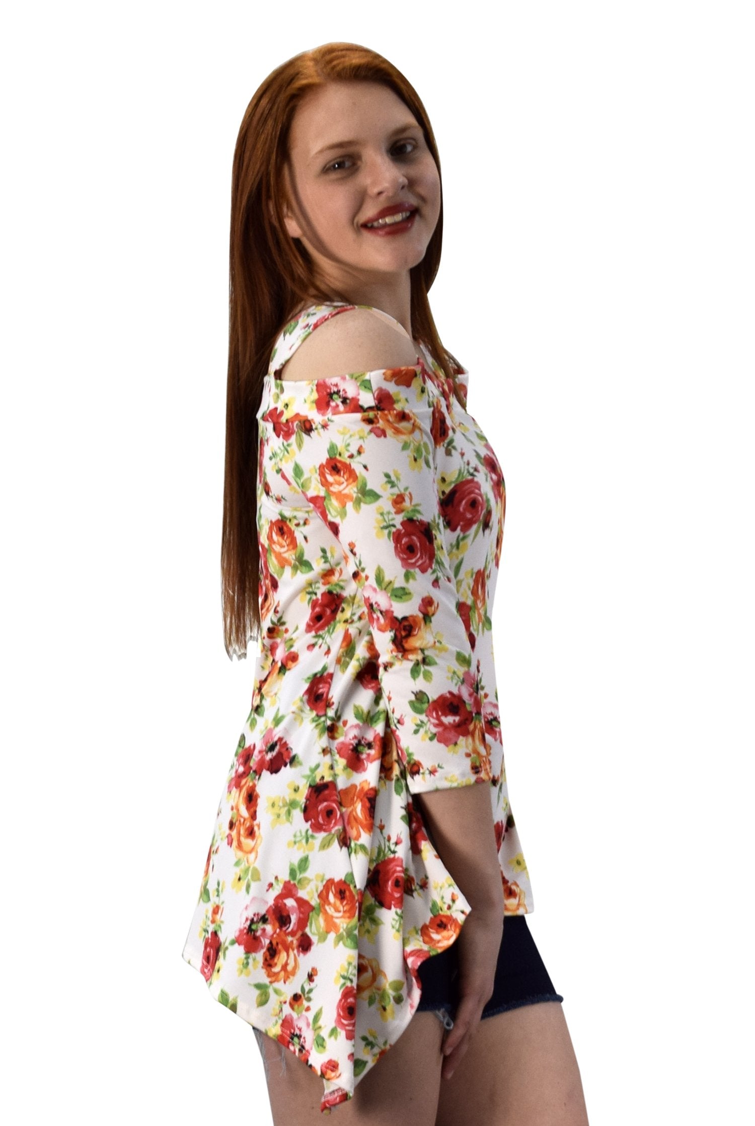 Women's Fashion Cut Out Shoulder 3/4 Sleeve Loose Fit Blouse Top - Casual Office Wear & Summer Outfits