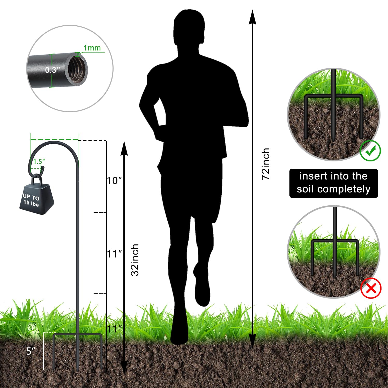 FEED GARDEN 32 Inch Adjustable Shepherd Hooks for Outdoor - Heavy Duty Garden Hooks for Hanging Plants, Bird Feeders, Solar Lights, Lanterns & Mason Jars - Perfect for Garden Decor, Patio, Wedding & Backyard Decoration (1 Pack)