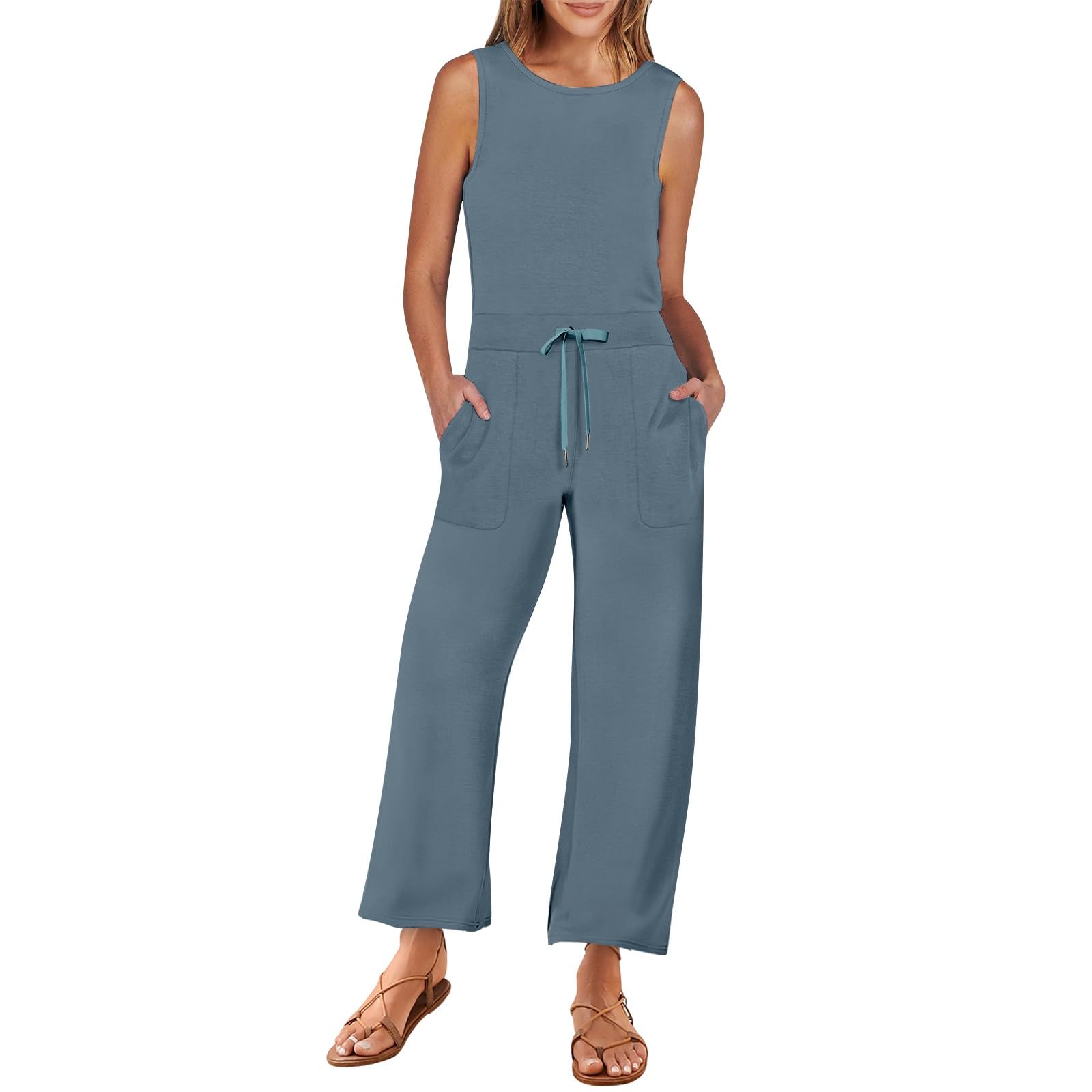 Trendy Y2K Women's Summer Outfits 2024 - Sleeveless T-Shirt Romper Jumpsuits, Casual Overalls, Tank Tops & Yoga Pants | Perfect for Travel, Casual Wear & Street Style (Ad-Blue, Medium)