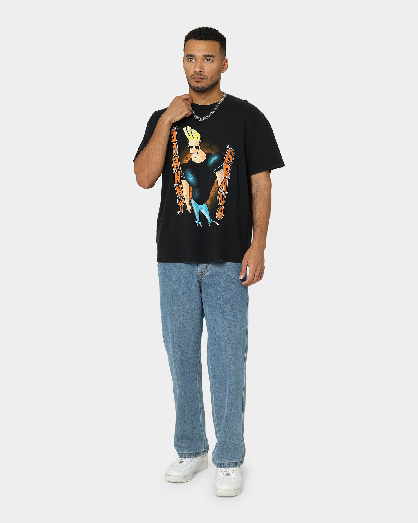 Johnny Bravo Vintage T-Shirt for Men - Retro Black Wash Graphic Tee - Perfect for Casual Wear, Cosplay, and 90s Nostalgia Fans