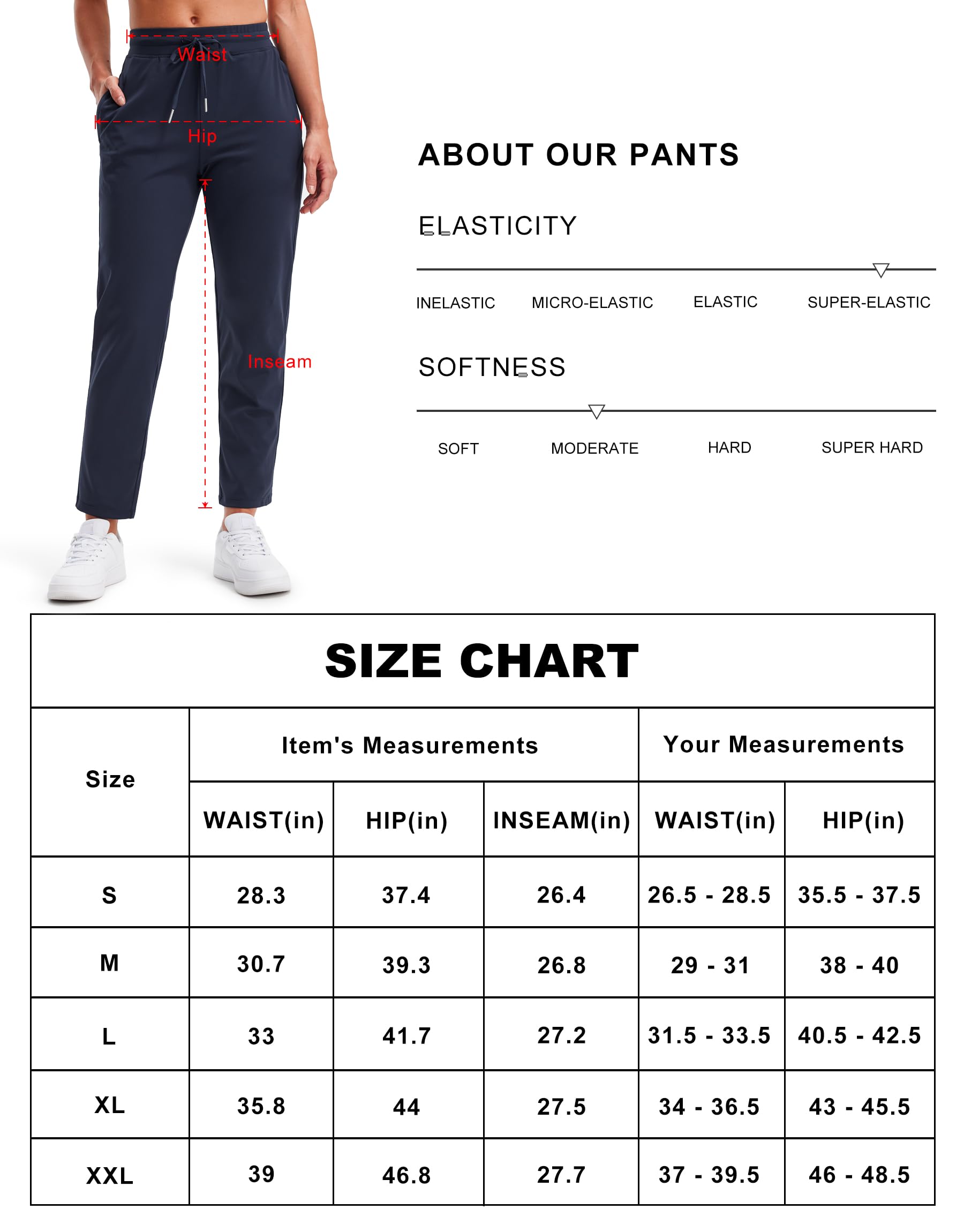 Libin Women's 4-Way Stretch Golf Pants - 7/8 Length Ankle Joggers with Zipper Pockets - Yoga, Athletic & Workout Sweatpants - Perfect for Golf, Running, Gym & Casual Wear