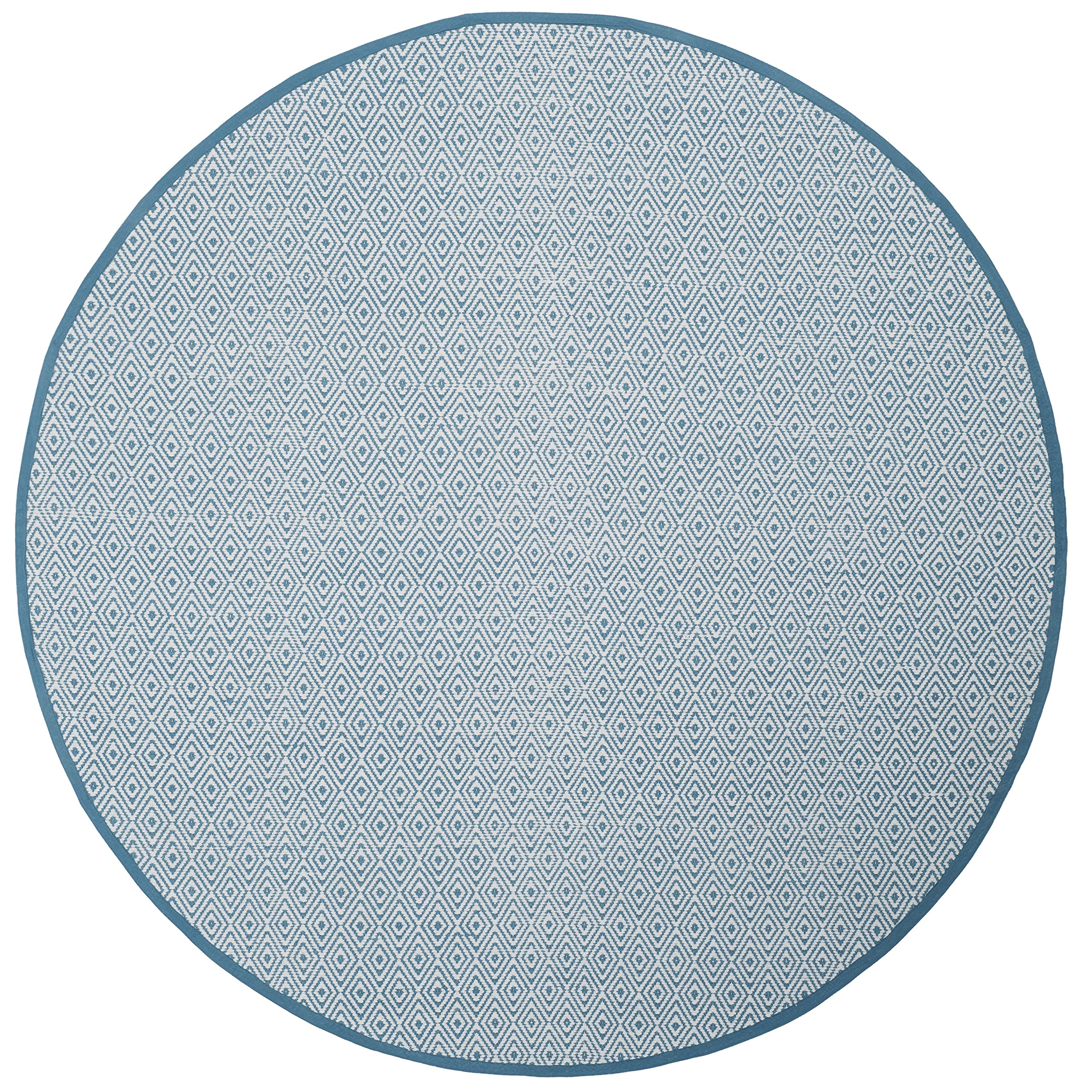 SAFAVIEH Montauk Collection 6-Foot Round Ivory & Light Blue MTK515D Handmade Flatweave Cotton Area Rug - Perfect for Living Room, Bedroom, or Nursery Decor