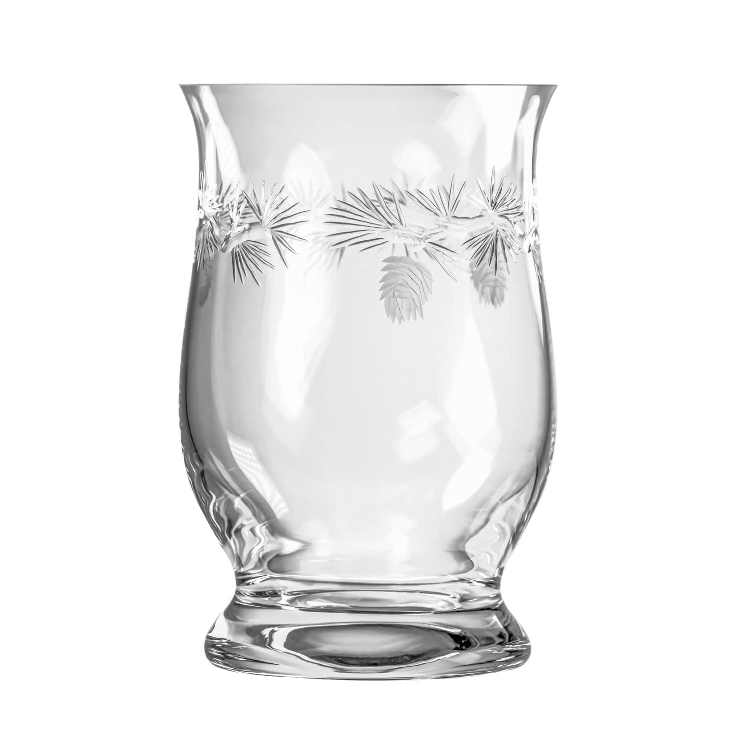 ICY Pine Glass Hurricane Candle Holder - 8 Inch Engraved Lead-Free Hurricane Vase with Diamond Wheel Design - Multi-Purpose Pillar Candle Holder & Flower Vase for Home Decor, Wedding Centerpieces, and Holiday Table Settings