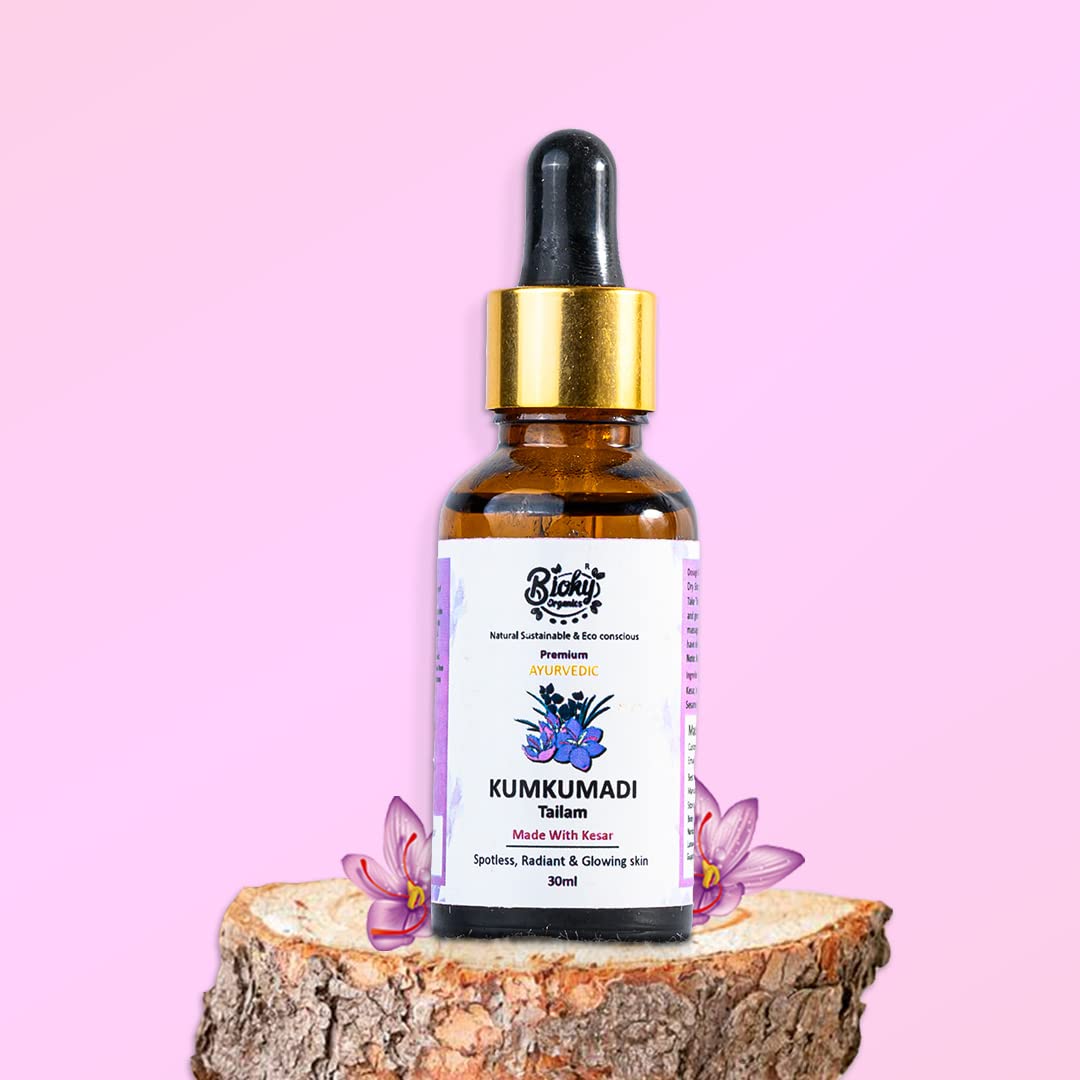 Bioky Organics Kumkumadi Face Oil (30ml) - Natural Glow & Acne Prevention, Reduces Dark Spots & Pigmentation for Radiant Skin | Perfect for Daily Skincare Routine & Nighttime Treatment