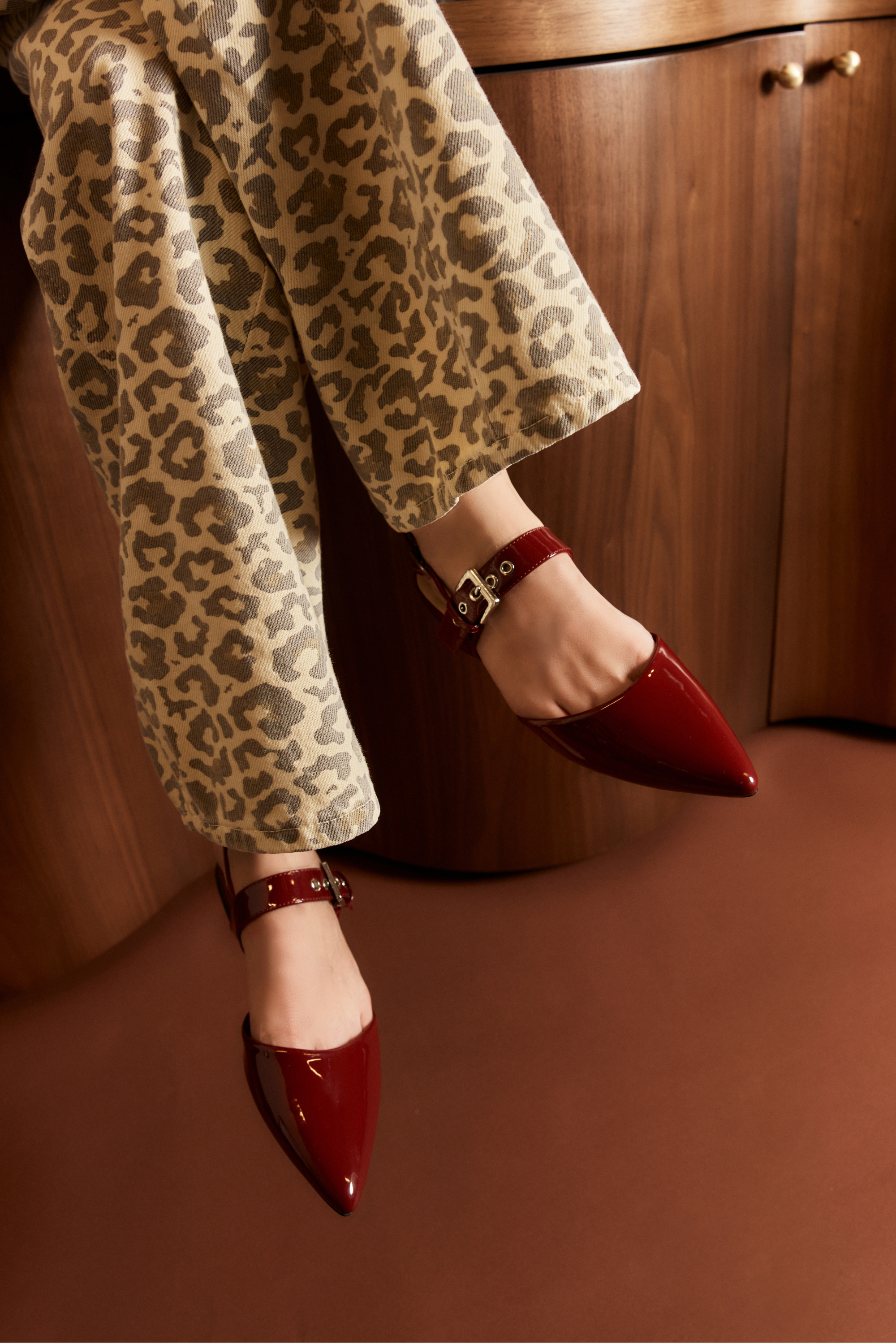 Idaho Slingback Flats - Wine Patent Leather Women's Comfortable Shoes for Work, Office & Casual Wear