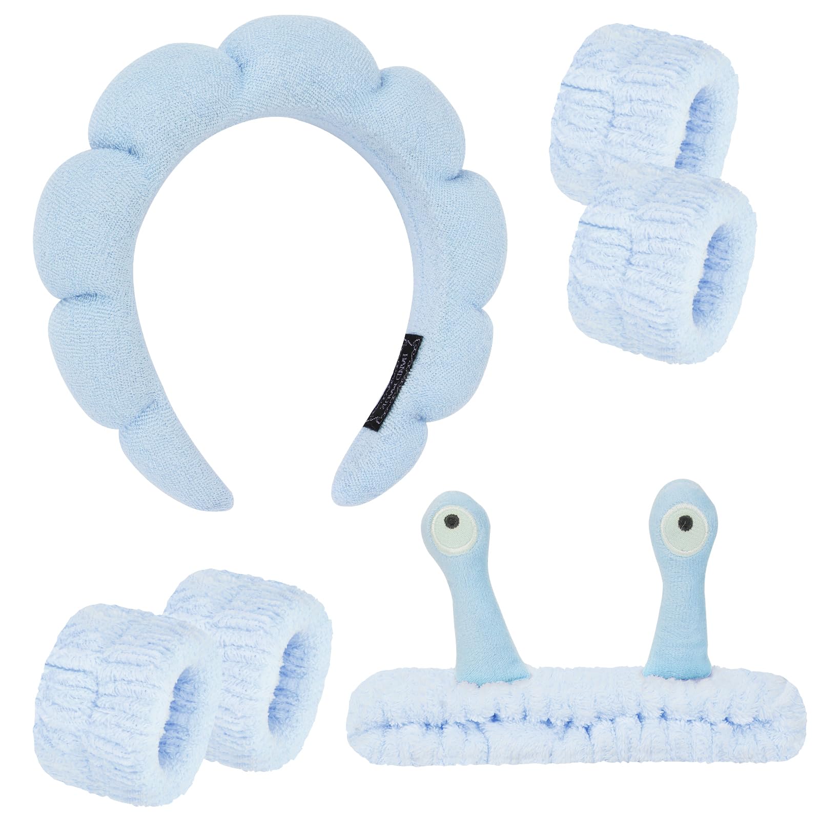 6Pcs Blue Spa Headbands & Wristbands Set - Soft Terry Cloth Face Wash Headband & Makeup Headband for Women, Gentle Skincare Hair Bands & Wrist Towels - Perfect for Facial Cleansing, Spa Days & At-Home Beauty Routines