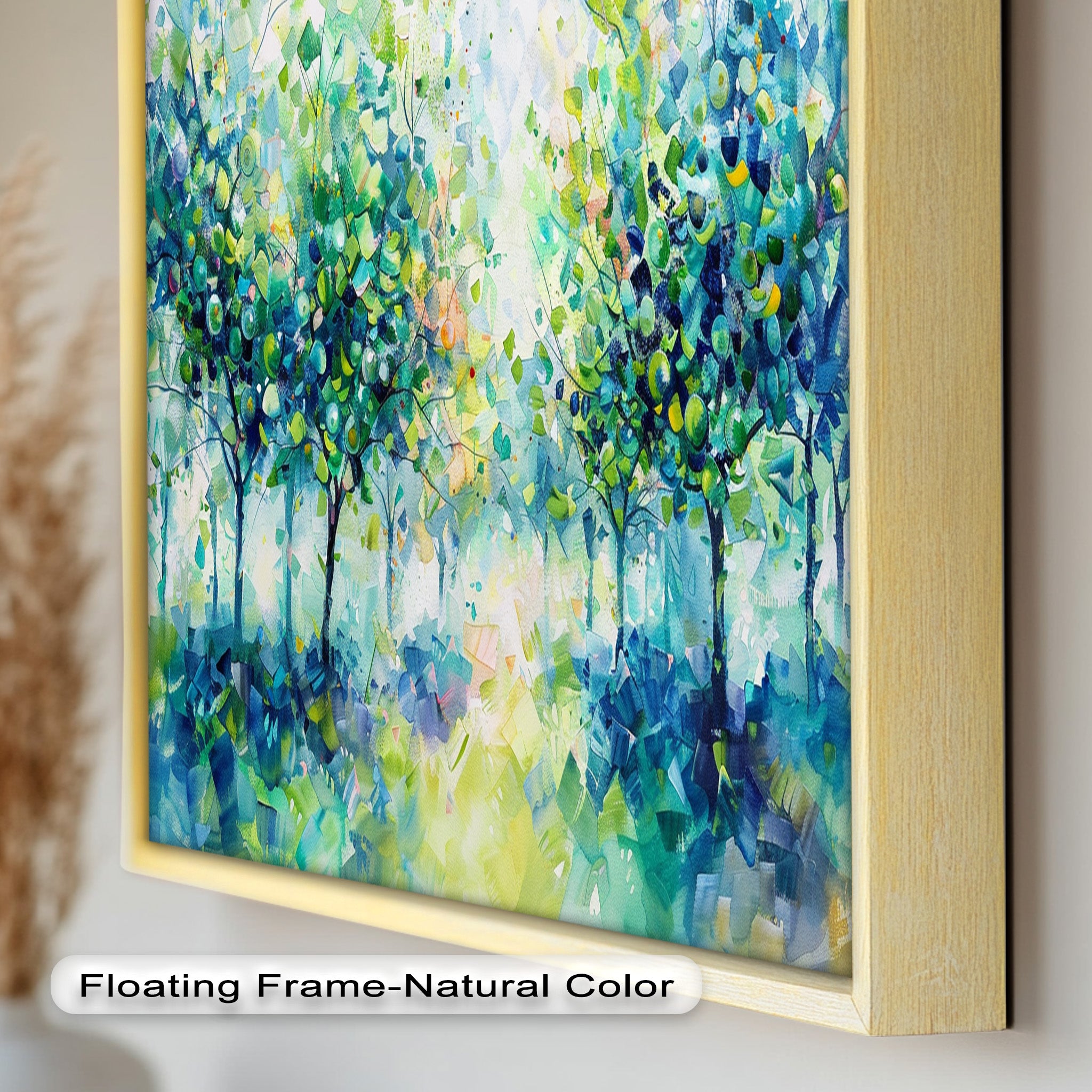 Blue & Green Forest Landscape Abstract Nature Oil Painting - Handmade Canvas Wall Art for Living Room, Bedroom & Office Decor