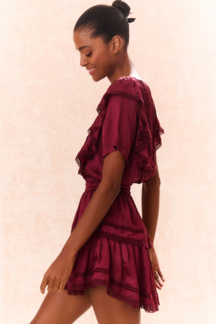 Natasha Ruffle Mini Dress in Oxblood Red - Flirty & Feminine Party Dress for Women | Perfect for Date Nights, Cocktail Parties & Special Occasions