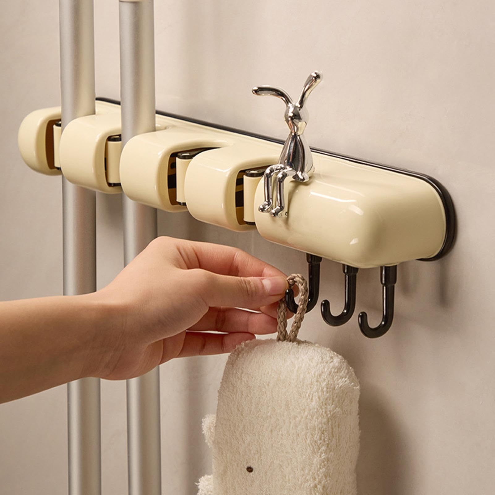 Shakven No Drill Mop Broom Holder - Wall Mount Garden Tool Organizer with Space Saving Design | Perfect for Garage, Closet & Utility Room Storage