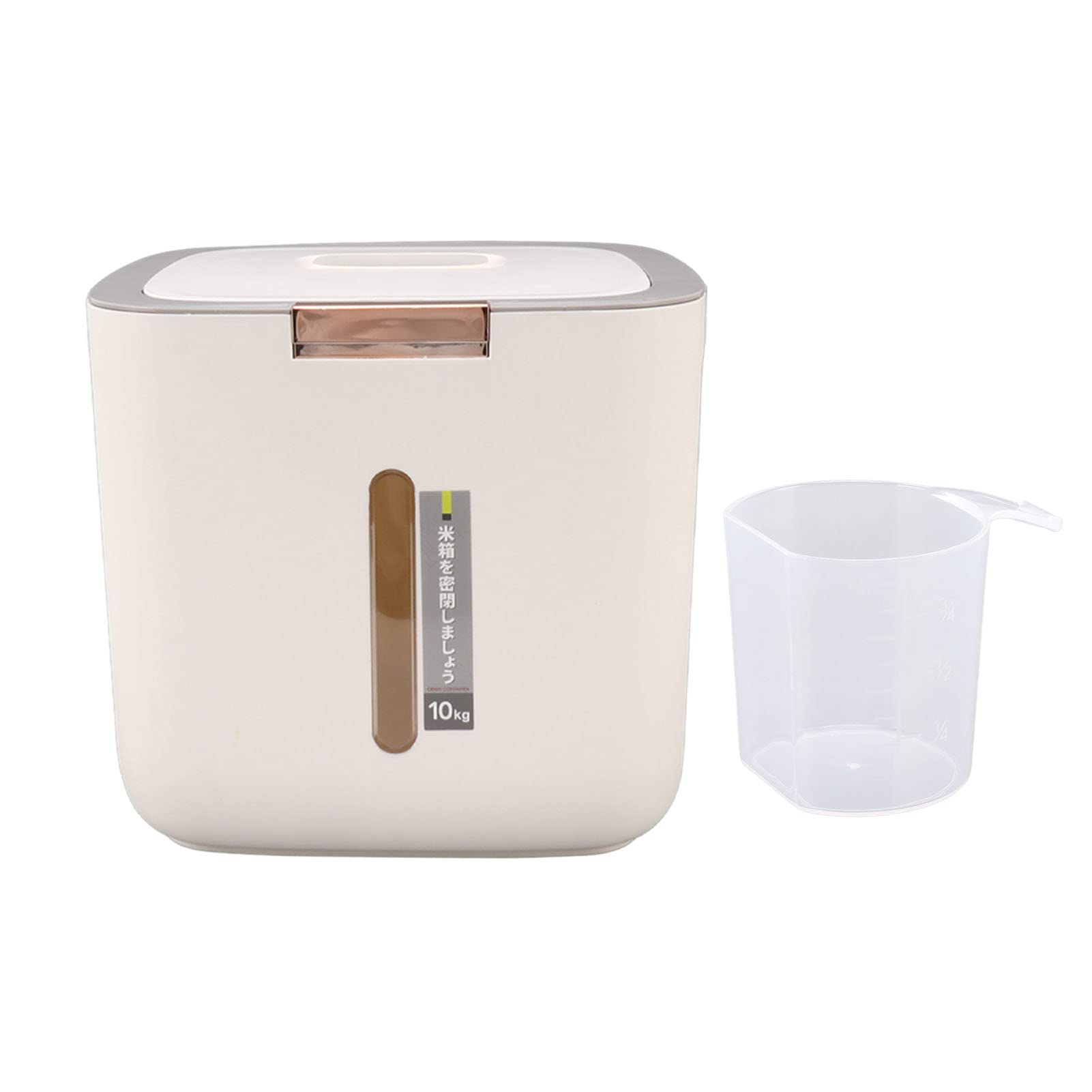 22lb Airtight Rice Storage Container with Lid & Measuring Cup - Moisture Proof Food Storage for Cereal, Grains, Flour, Beans & Pet Food (Light Gray) - Ideal for Kitchen Pantry Organization & Bulk Food Storage