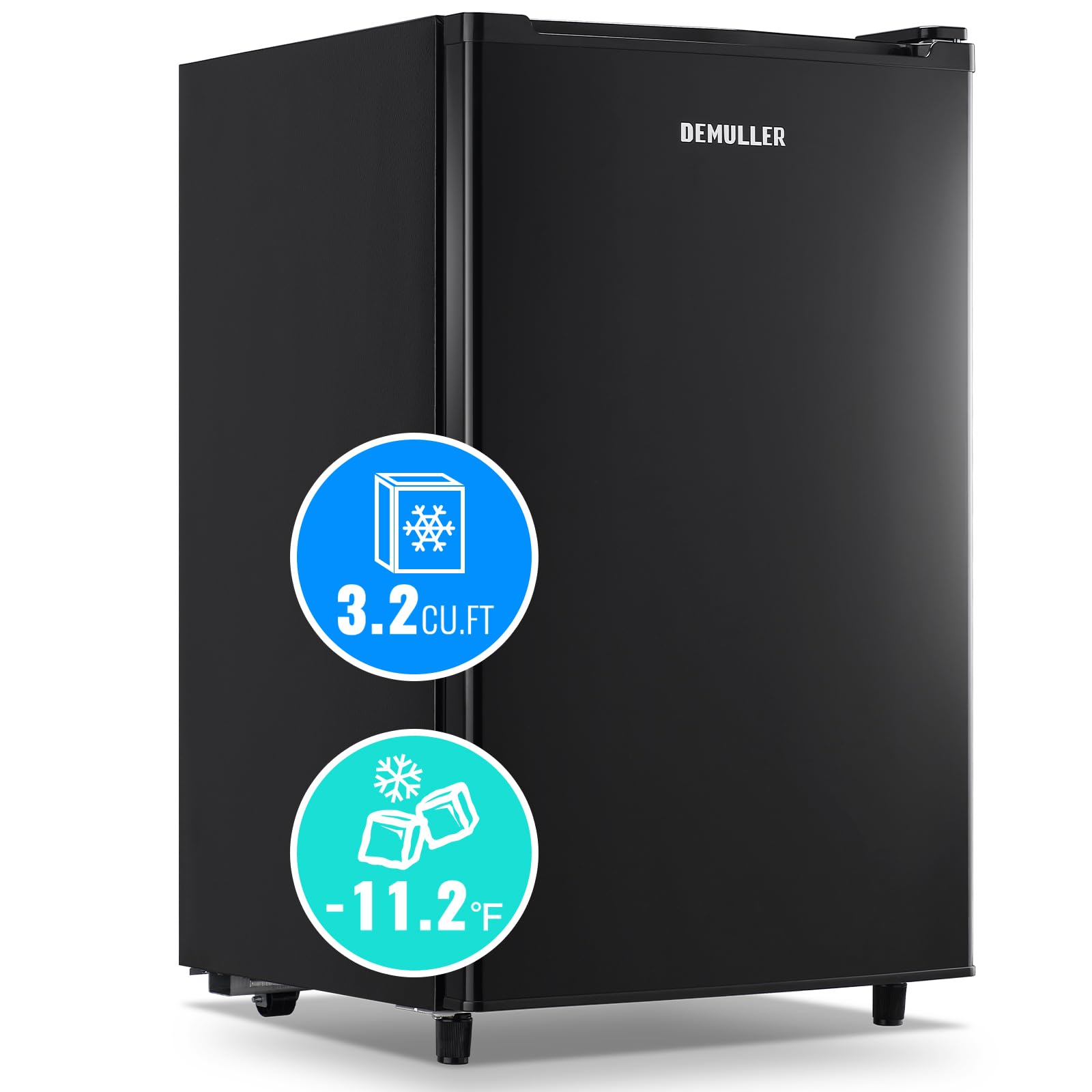 3.2 Cu.Ft Upright Freezer - Compact Single Door Freezer with 7 Adjustable Thermostat & Rapid Cooling Technology - Perfect for Home, Kitchen, Dorm, Office or Garage - Energy Efficient Stand-Up Freezer in Black