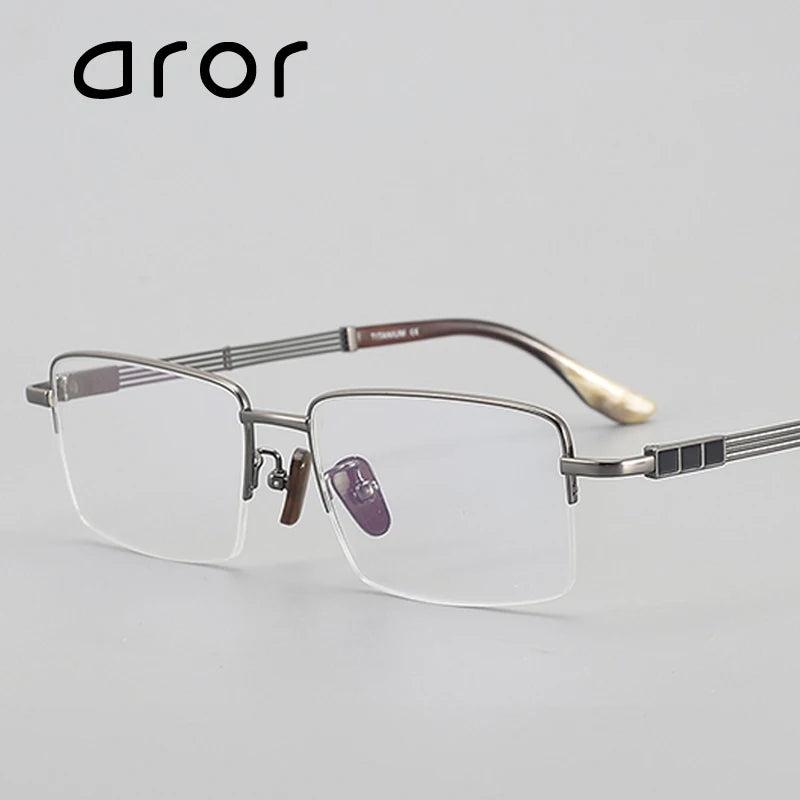 Aror Unisex Semi-Rimless Square Titanium Horn Temple Eyeglasses 494115 - Lightweight & Durable Eyewear for Work, Reading, and Fashion
