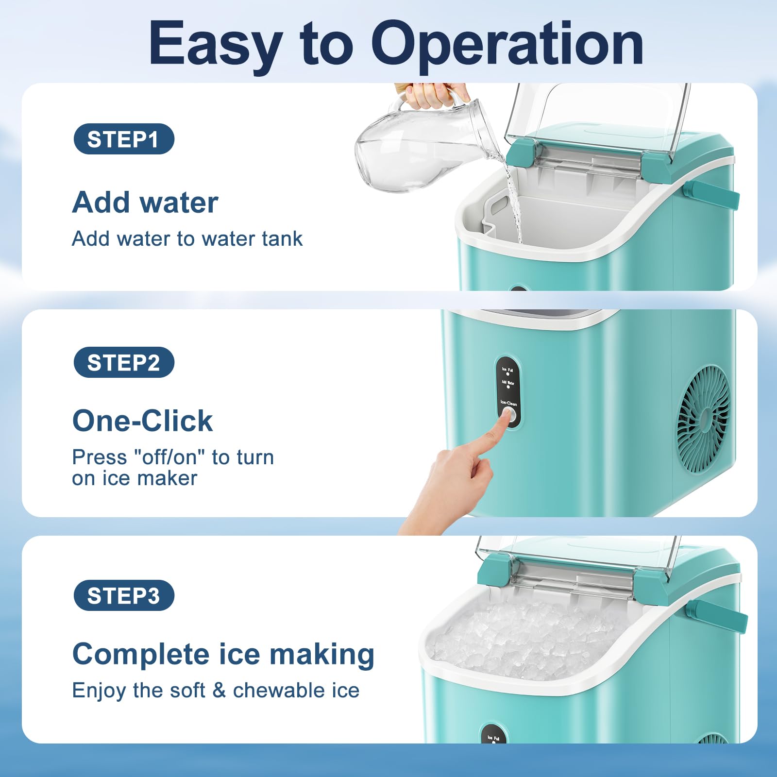 ZAFRO Portable Countertop Ice Maker - 7-Minute Fast Ice Making, 35Lbs/24H, Nugget Ice Machine with Ice Basket & Scoop - Perfect for Home, Office, Bar, Restaurant (Green) | Great for Cocktails, Beverages & Outdoor Parties