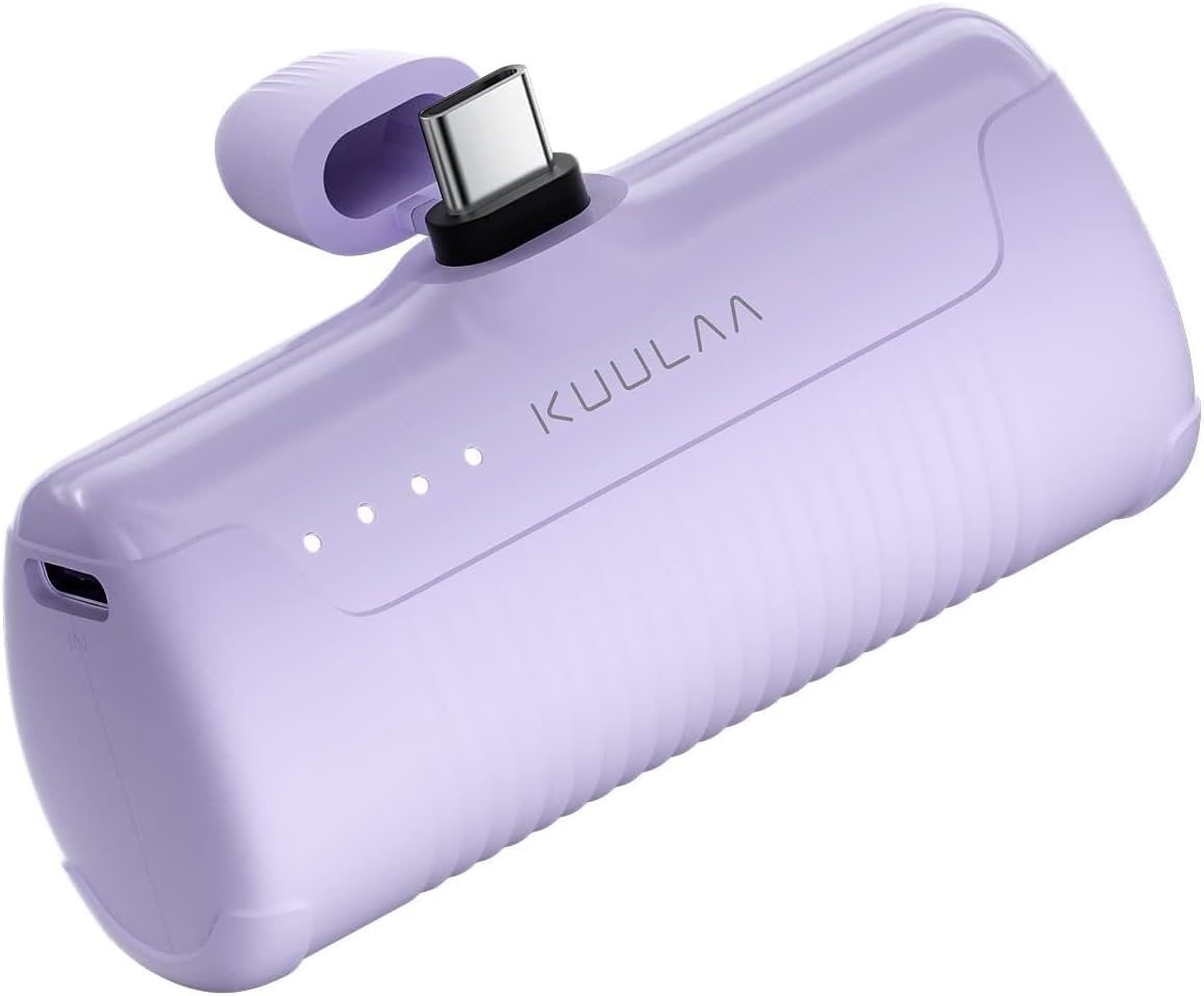 Kuulaa 4500mAh Portable Charger Power Bank - USB C Fast Charging, Compact & Lightweight External Battery Pack for iPhone 15, Samsung Galaxy, Moto, LG, Pixel (Purple) - Perfect for Travel, Camping & Emergency Power Backup