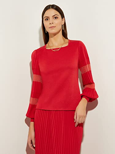 Burnout Accent Bishop Sleeve Soft Knit Tunic, Sunset Red