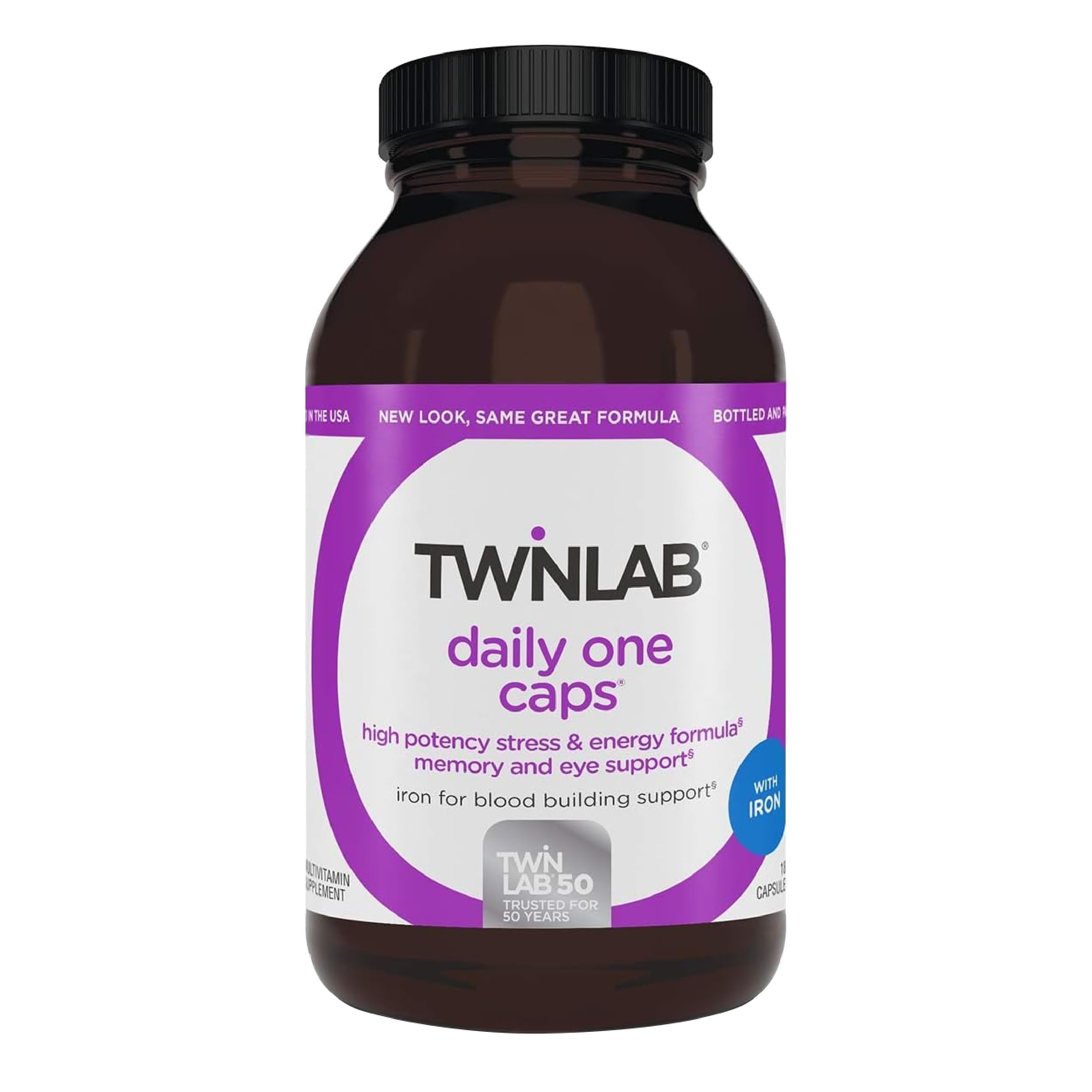 Twinlab Daily One Caps with Iron - Multivitamin Supplement with Iron, Zinc, B Vitamins for Energy & Immunity - 180 Capsules - Supports Daily Wellness for Active Adults & Seniors