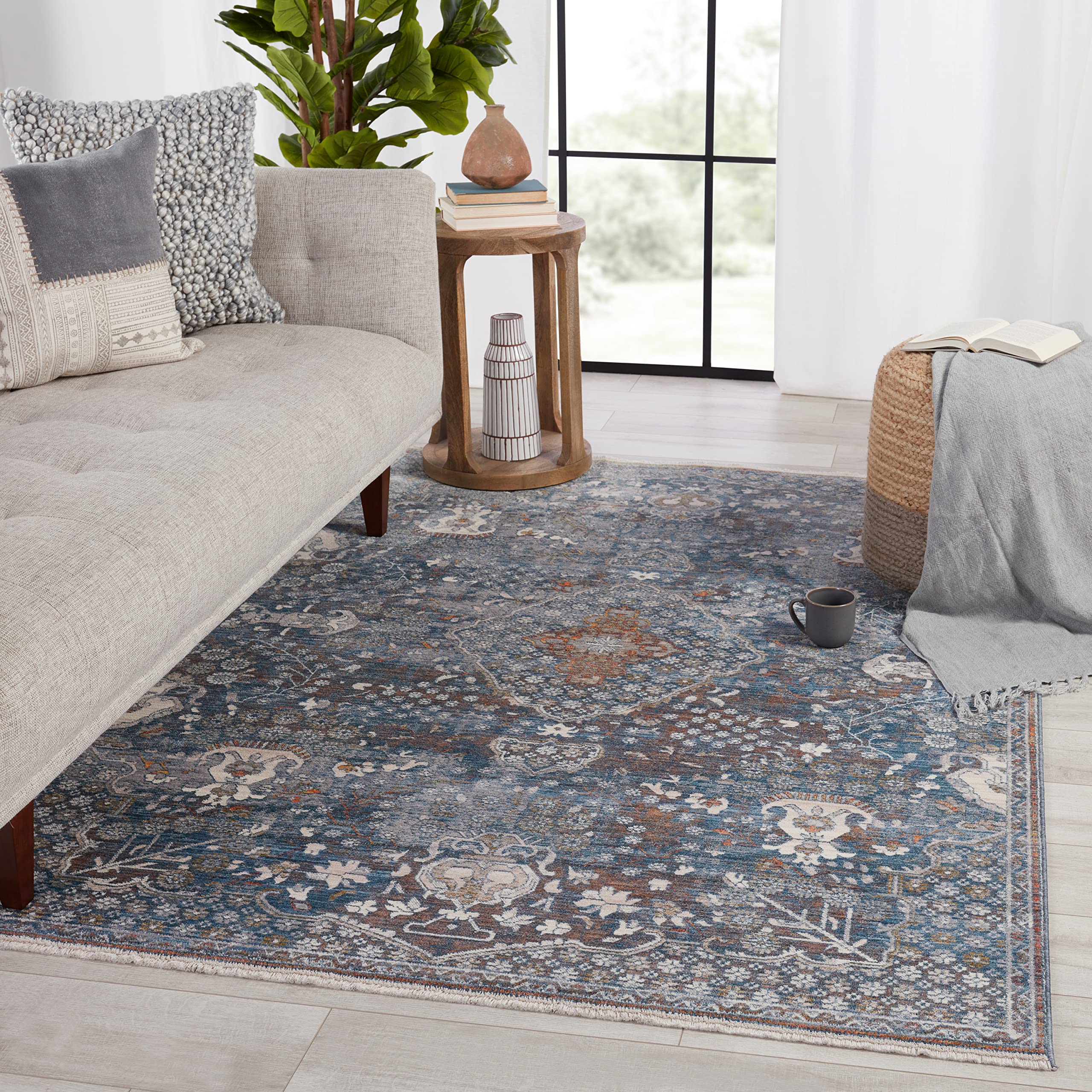Jaipur Living Washable Soft 8x10 Large Area Rug - Boho Chic Blue and Gray - Perfect for Living Room, Bedroom & Home Decor