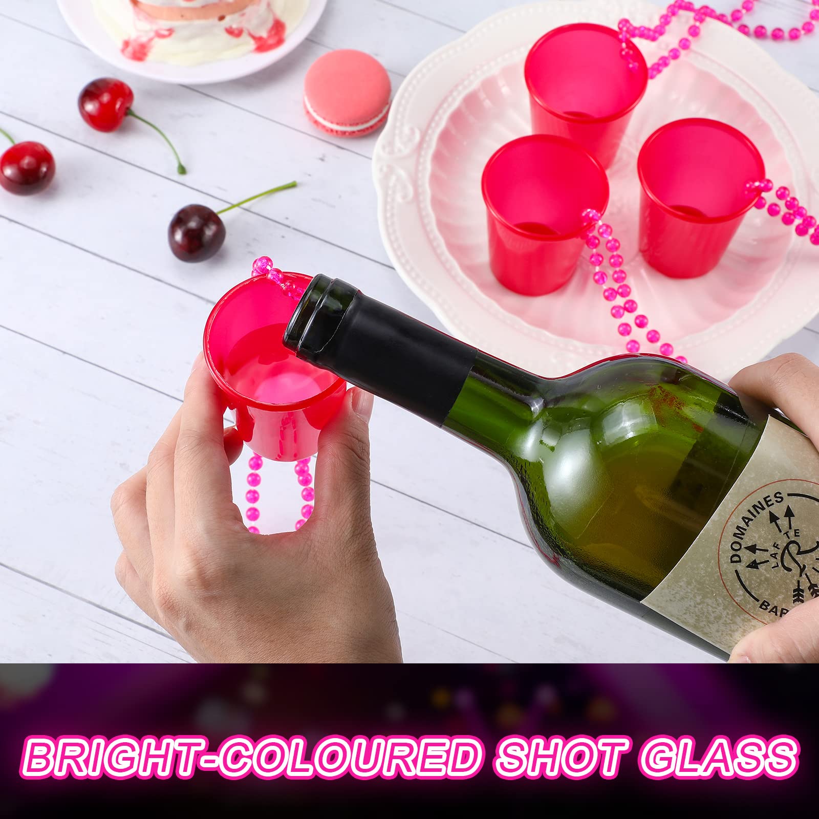 24 Pcs Hot Pink Glow in the Dark Shot Glass Necklace - Light Up Party Accessories for Birthday, Bachelorette & Wedding - Fun Neon Bar Cups for Festivals & Nightclub Events