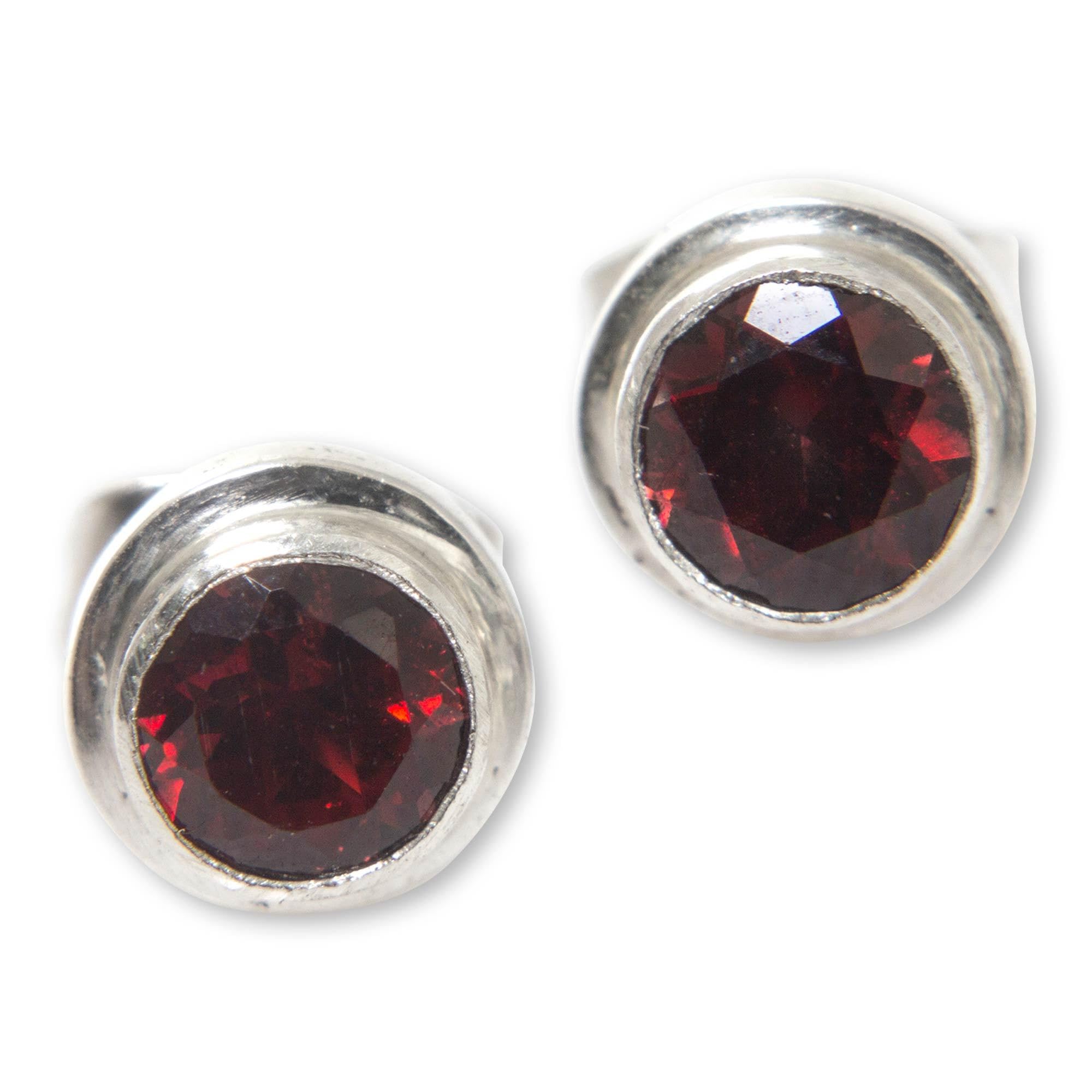 Handmade Garnet Stud Earrings .925 Sterling Silver - Bali Artisan Jewelry, January Birthstone Gift for Women | Perfect for Weddings, Anniversaries & Everyday Wear