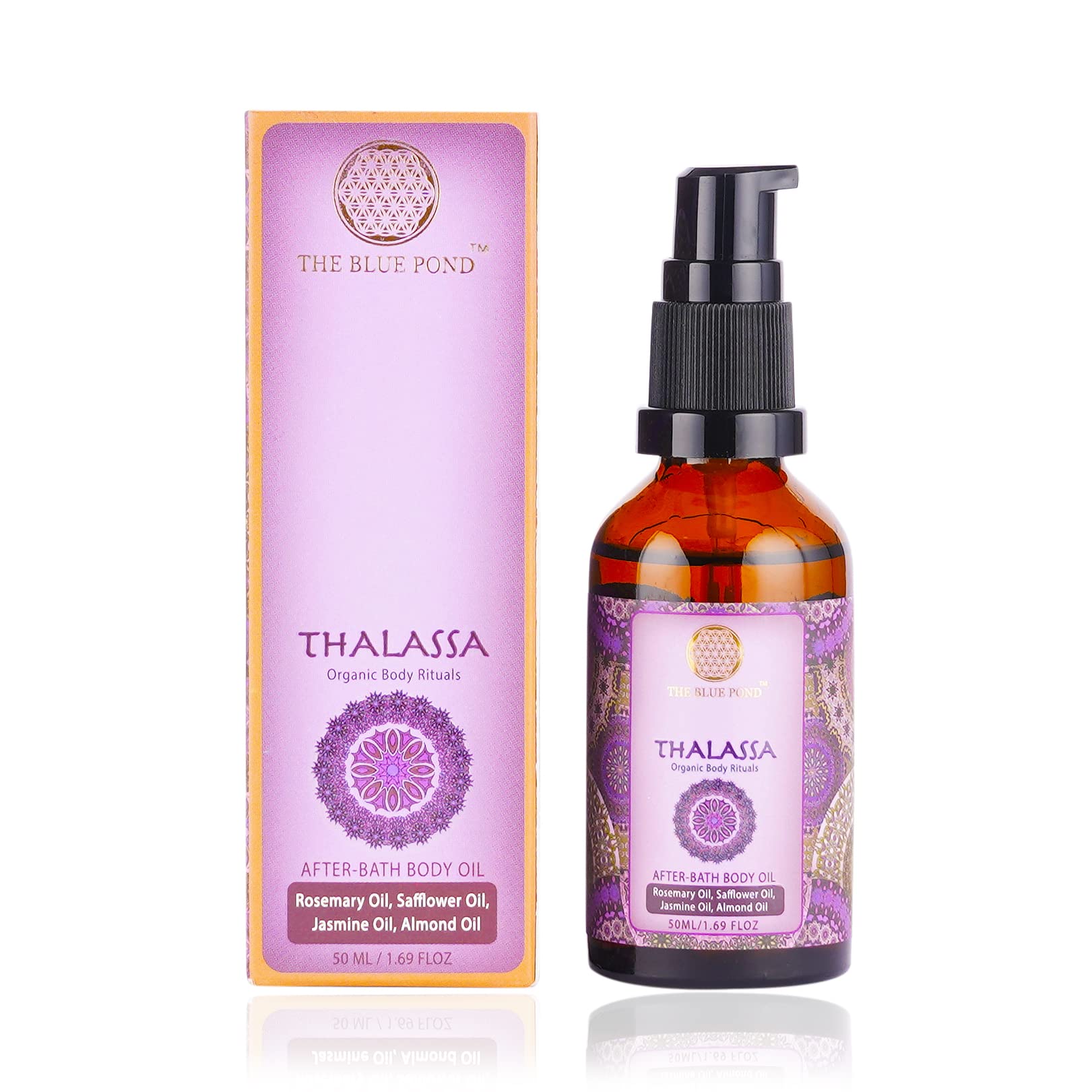 Organic Thalassa After-Bath Body Oil with Safflower, Almond, Jasmine & Rosemary - 50ml | Certified Organic Moisturizer for Dry Skin | Perfect for Post-Shower Hydration & Relaxation