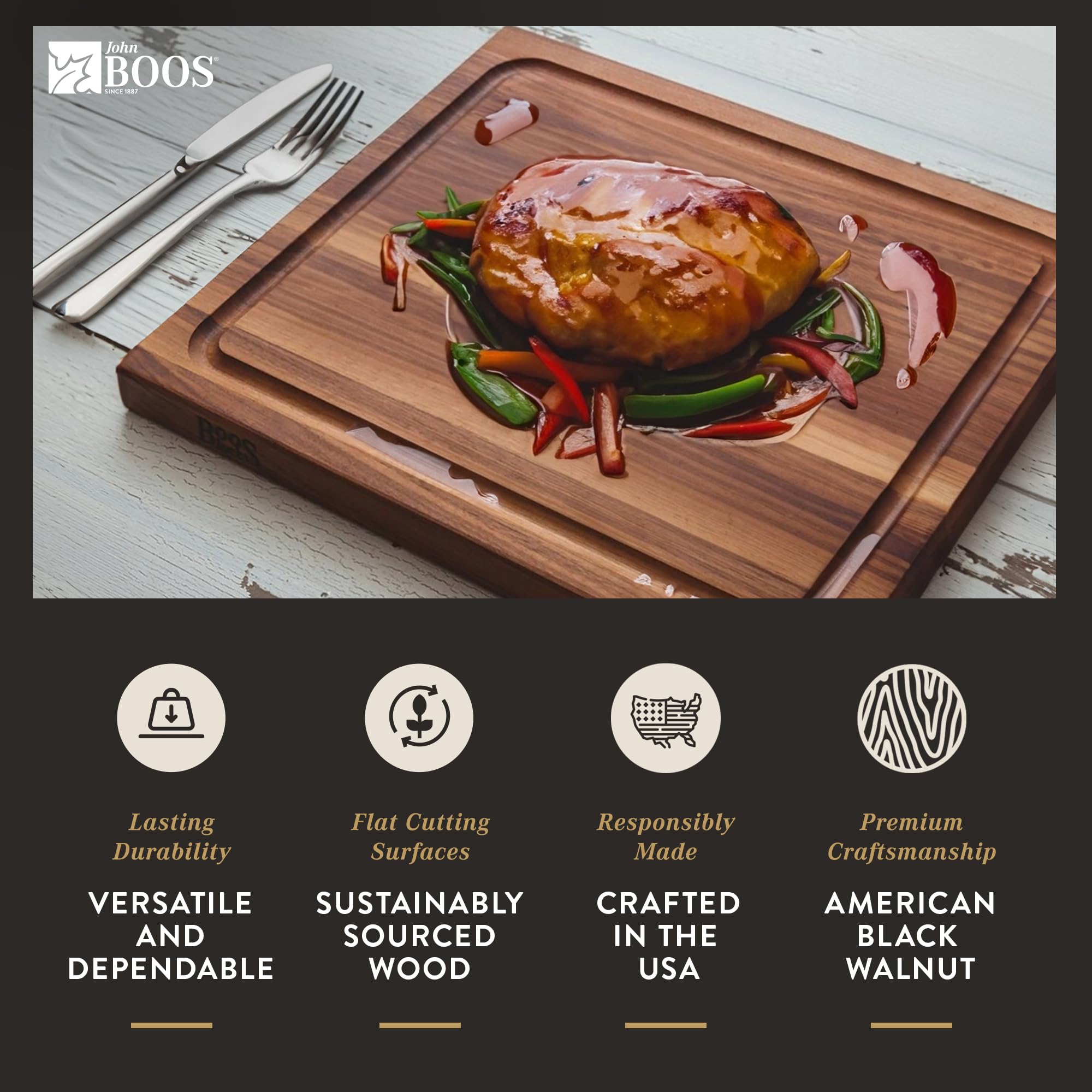 Premium John Boos Reversible Walnut Wood BBQ Cutting Board with Juice Groove - 17