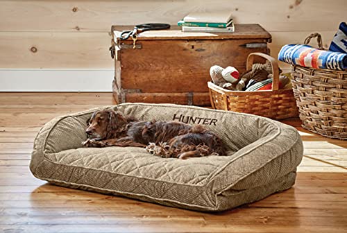 Orvis ComfortFill-Eco Bolster Dog Bed - Plush Rectangular Pet Bed with 3-Sided Bolster for Support, Brown Tweed - Extra Large (XL) for Large Dogs - Perfect for Living Room, Bedroom & Pet-Friendly Spaces