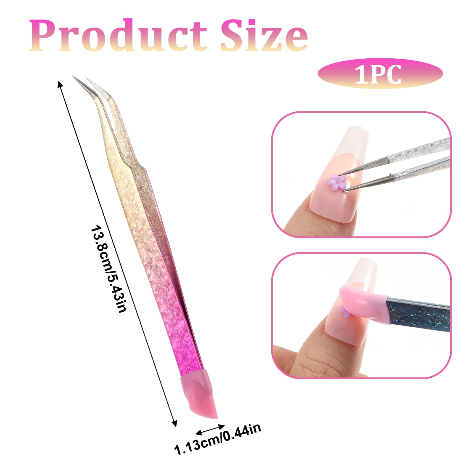 Pink Curved Tip Nail Art Tweezers - Stainless Steel Eyelash Extension & Rhinestone Sticker Tweezers with Silicone Pressing Head for Professional Nail Art, Jewelry Making, and DIY Crafts - Perfect for Salon, Home Use, and Beauty Enthusiasts