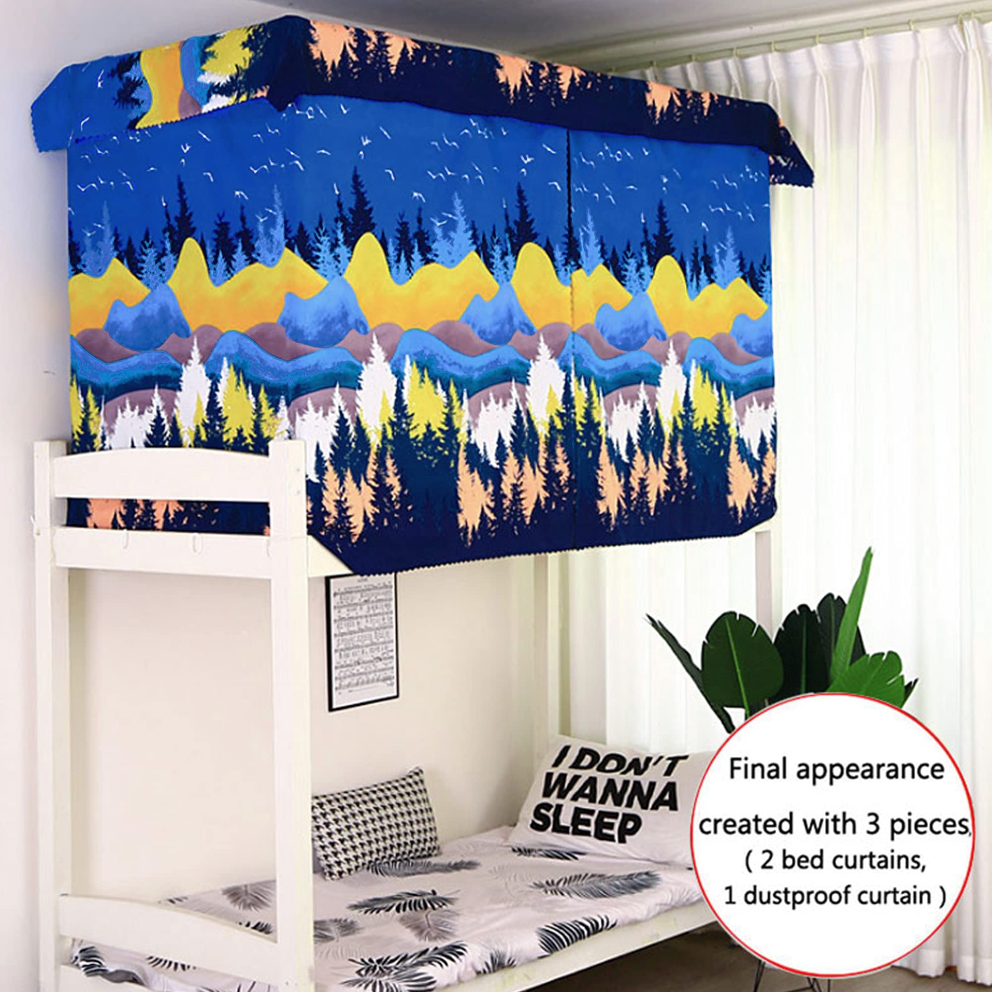 Lobagve Bunk Bed Curtains for College Dorm - Breathable Bed Canopy with Blackout & Dustproof Privacy Protection - Oil Painting Scenery Design - Perfect for Student Dorm Rooms, Shared Bedrooms & Small Spaces