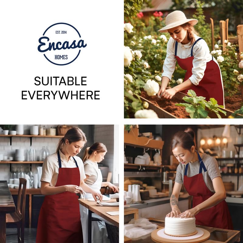 Premium Encasa XO Cotton Stain-Resistant Kitchen Bib Apron with Adjustable Straps, Pocket & Towel Holder - Durable Cooking Apron for Men & Women - Ideal for Home, BBQ, Grilling & Outdoor Cooking