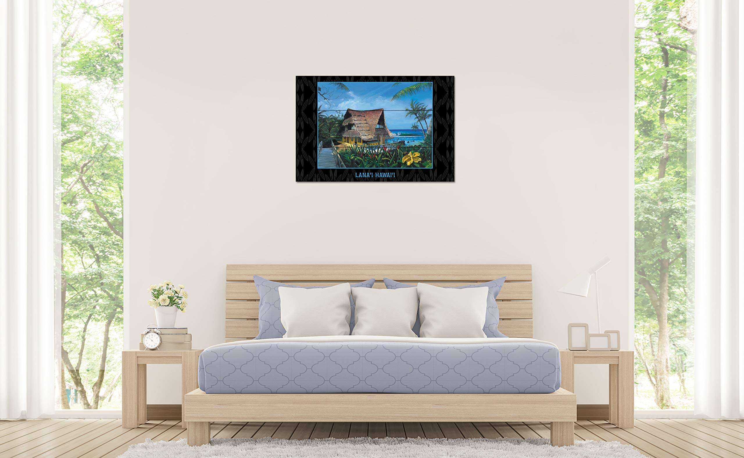 Hawaiian Beach House Wood Art Print - Lana'i Hale Painting by Scott Westmoreland 24x36 Inch - Tropical Wall Decor for Living Room, Bedroom & Office