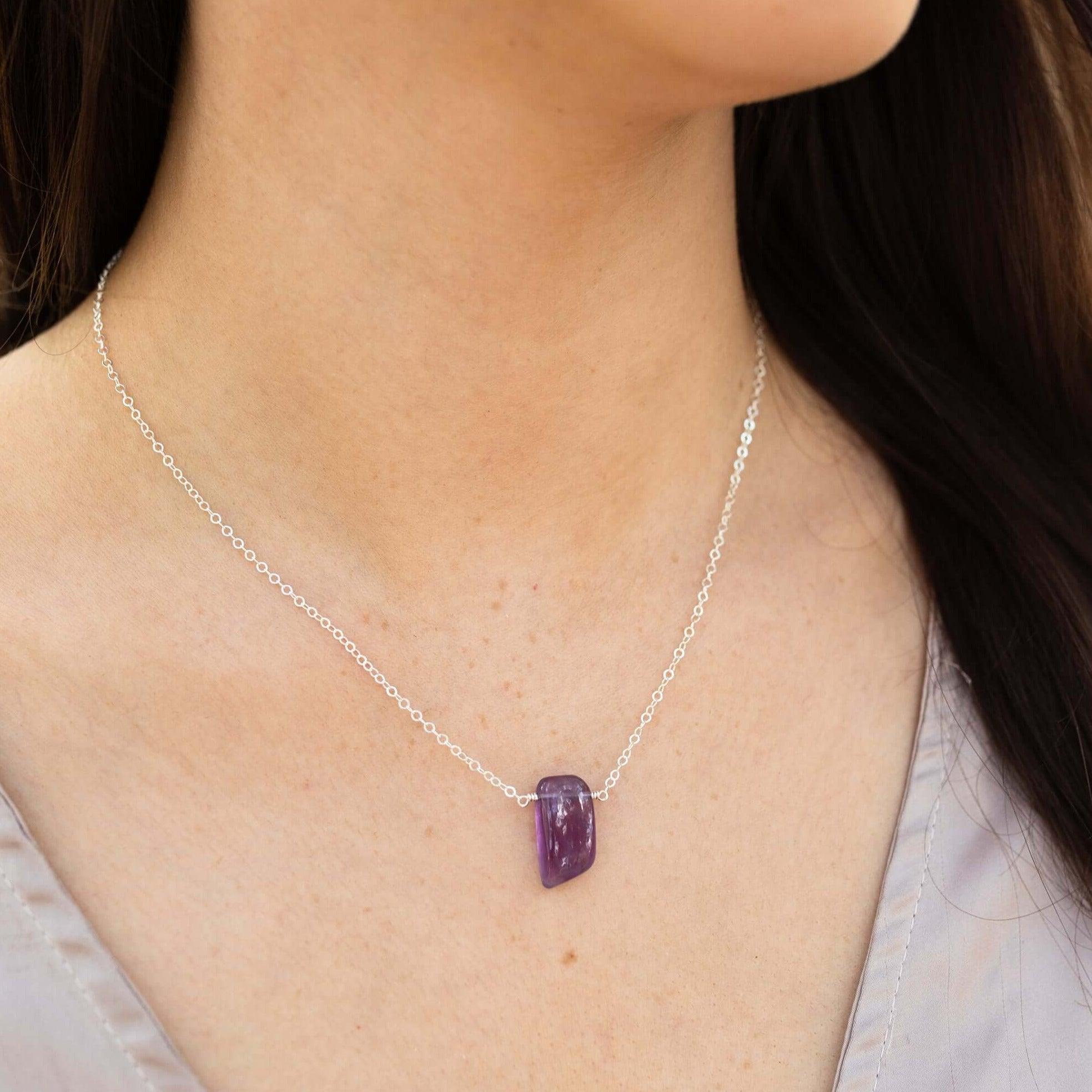 Natural Purple Amethyst Crystal Slab Necklace - Healing Stone Pendant for Women | Perfect for Meditation, Yoga & Spiritual Jewelry Gifts