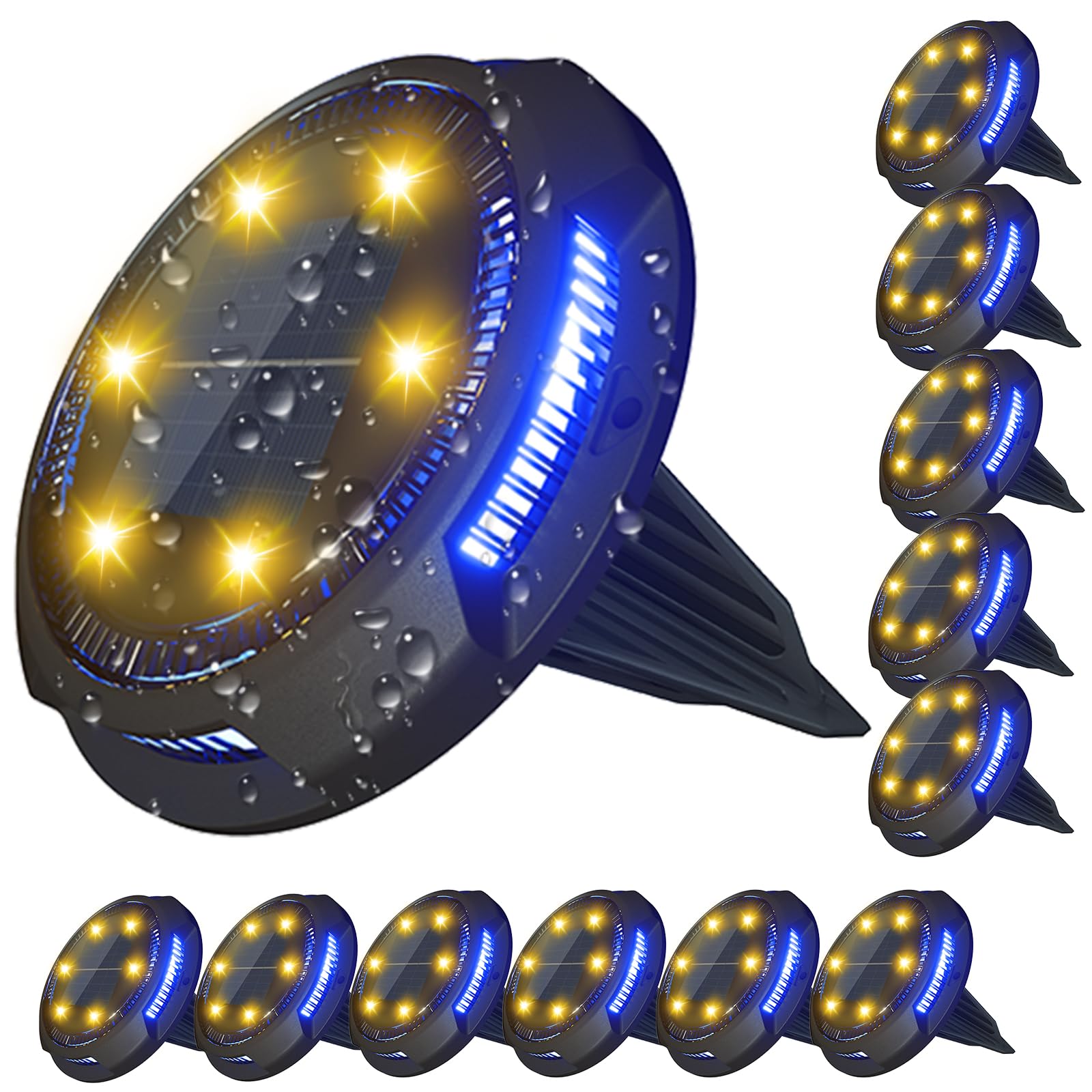 12 Pack GREPRO Solar Ground Lights - 10 LED Waterproof Outdoor Garden Lights with Warm White Light, IP65 Solar Powered for Lawn, Driveway, Walkway, Patio (Black) | Perfect for Landscape Lighting, Pathway Illumination & Backyard Decoration