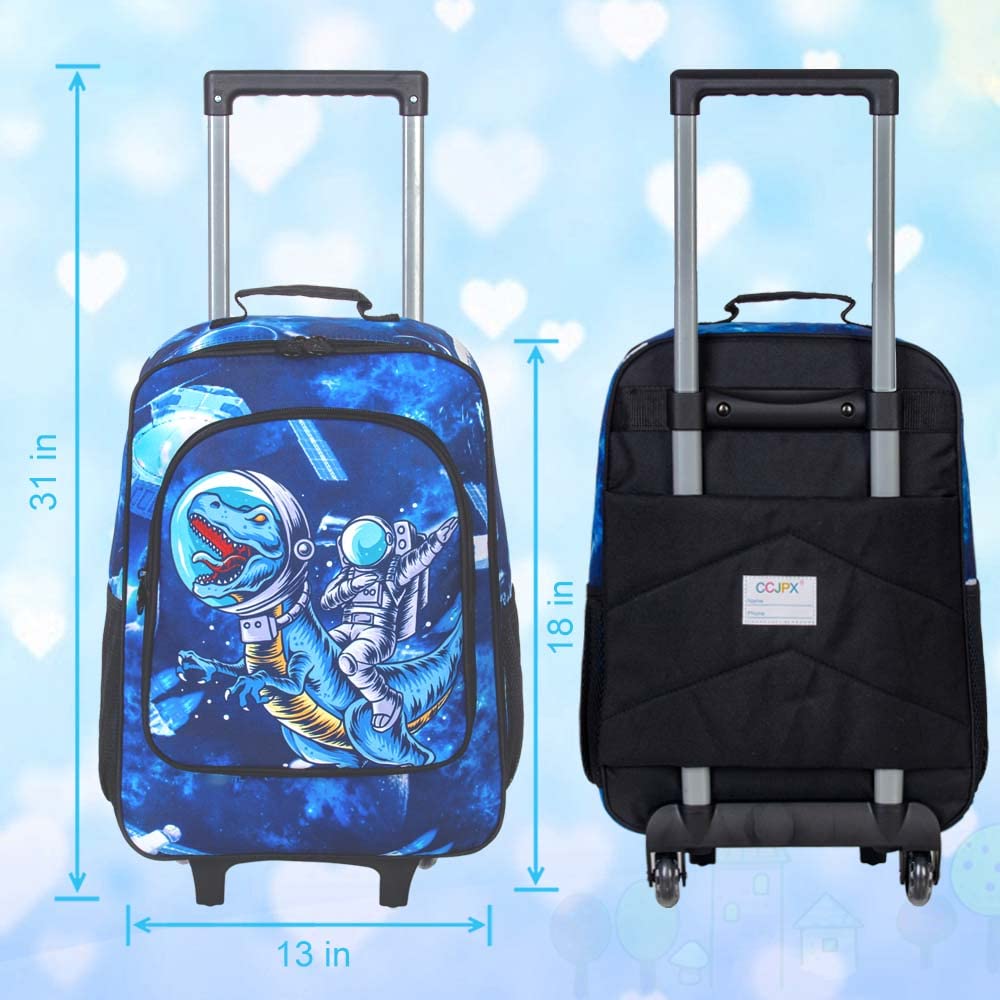Dinosaur Kids Suitcase with Wheels - Rolling Luggage for Boys & Girls, Travel Carry-On for Toddlers & Elementary School Children - Perfect for Airplane Trips, Road Trips & Sleepovers