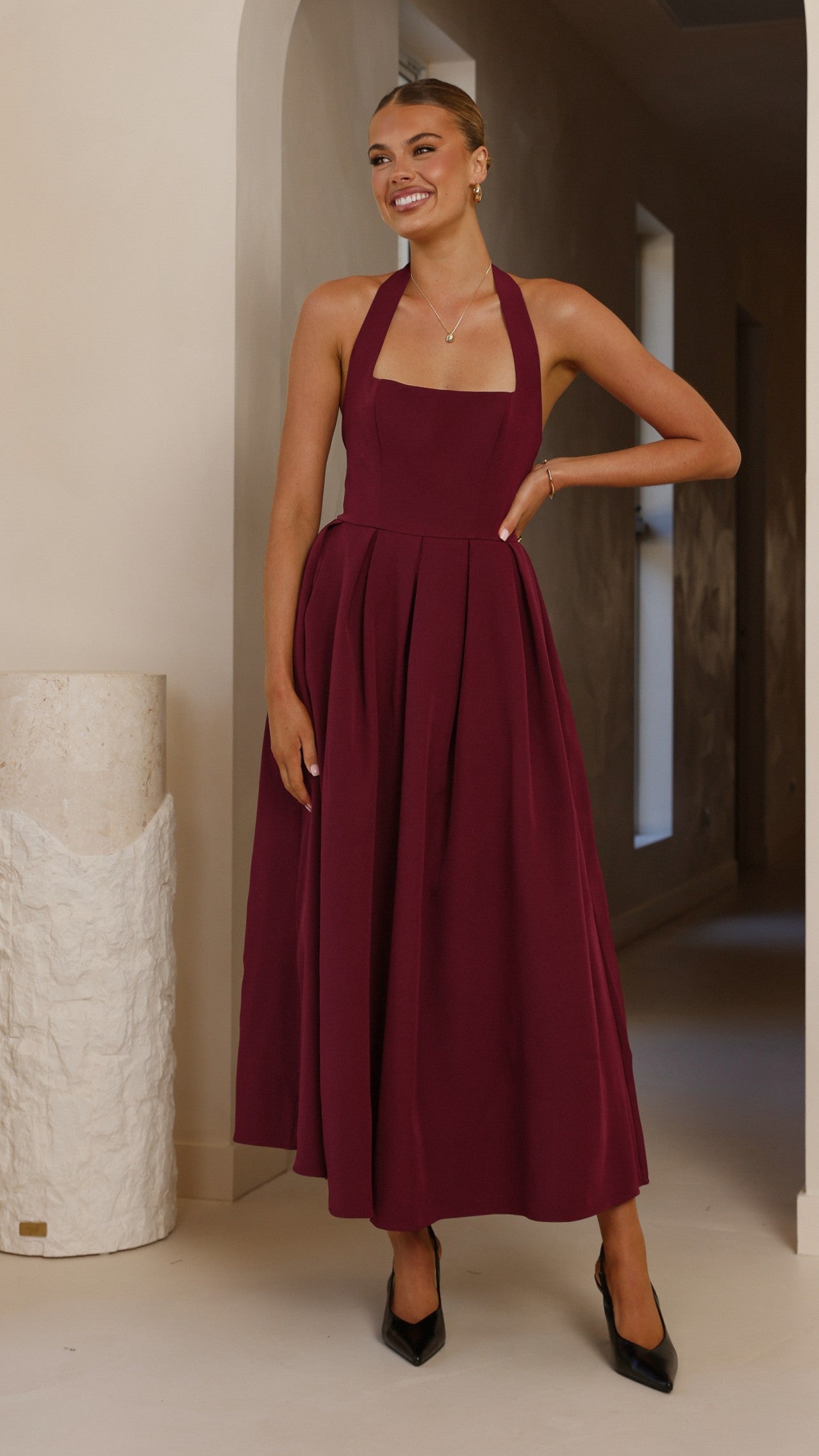 Elegant Kristen Maxi Dress in Wine Red - Perfect for Weddings, Parties & Evening Events | Flowy Long Dress for Women