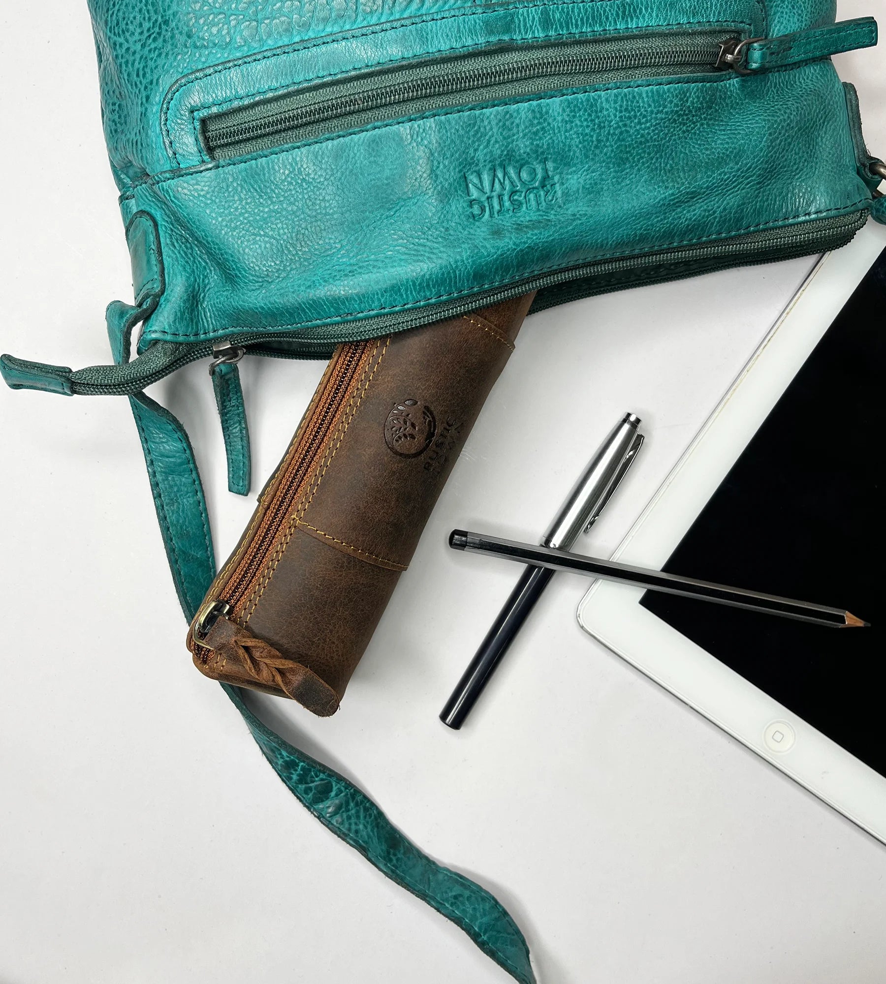 Premium Winnie Leather Zipper Pen Pencil Case - Brown, School & Office Organizer for Students & Professionals - Perfect for Backpacks, Desks & Travel Accessories